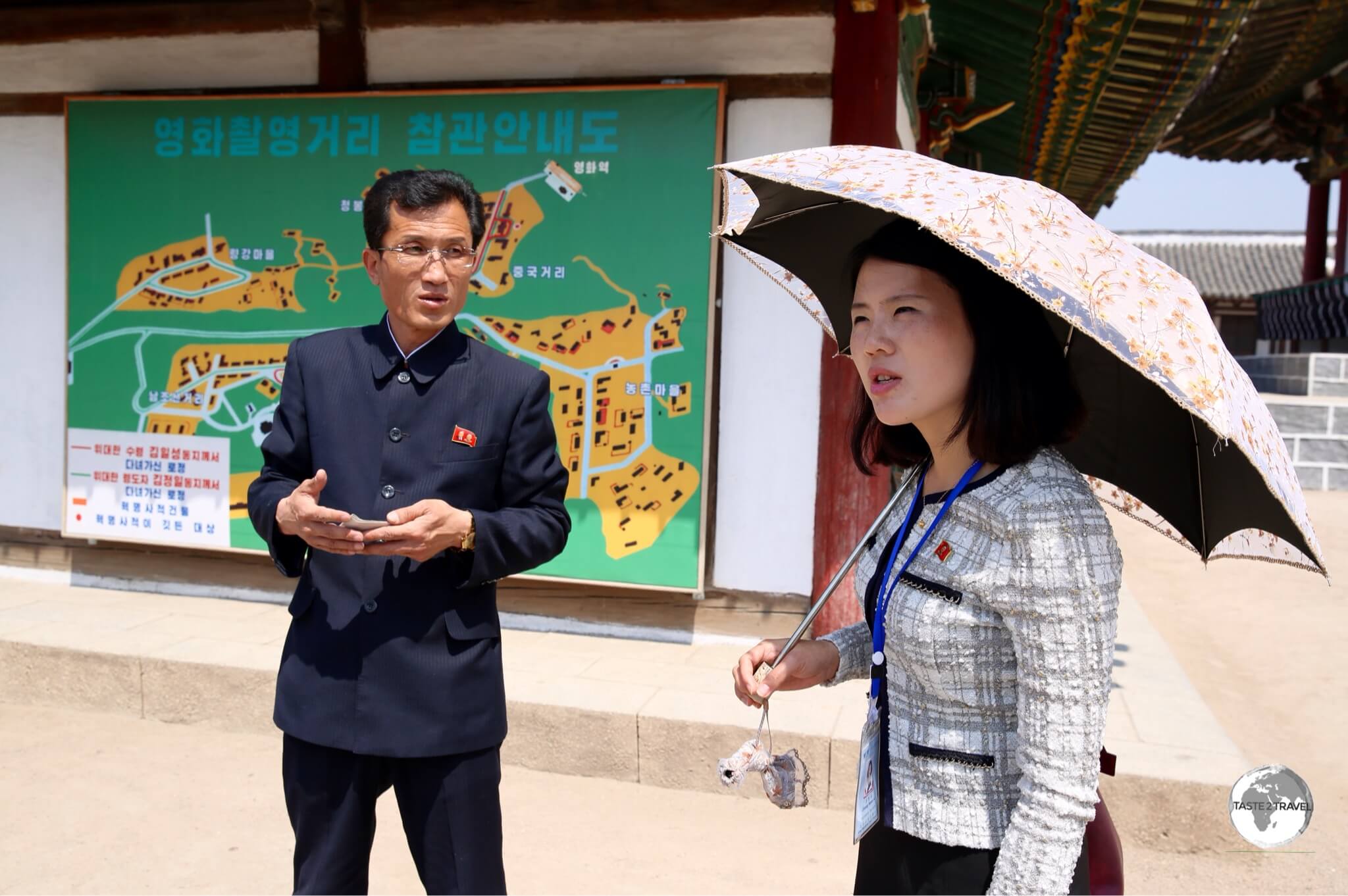 Touring the <i>Korean Film Studio</i> with our KITC guide (right) and a studio guide.