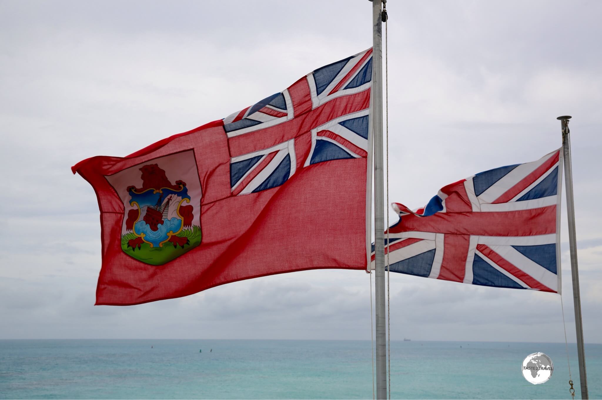 The Bermudan flag flying alongside the Union Jack.