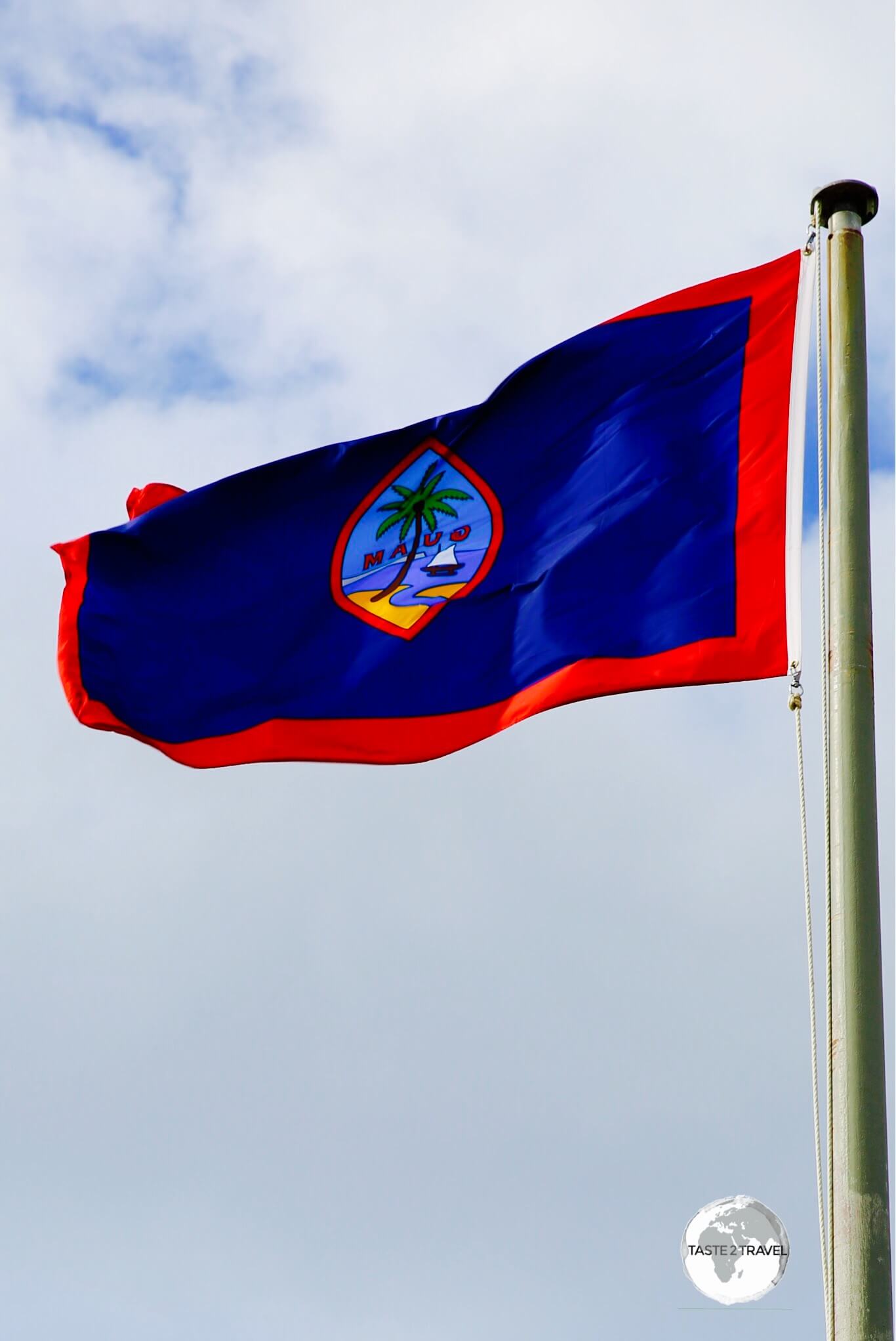 The flag of Guam flying in the capital, Hagåtña.