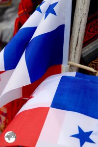 Panama flags for sale in Panama City old town. 