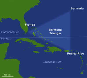 Boundaries of the fictitious Bermuda Triangle. Source: Wikipedia