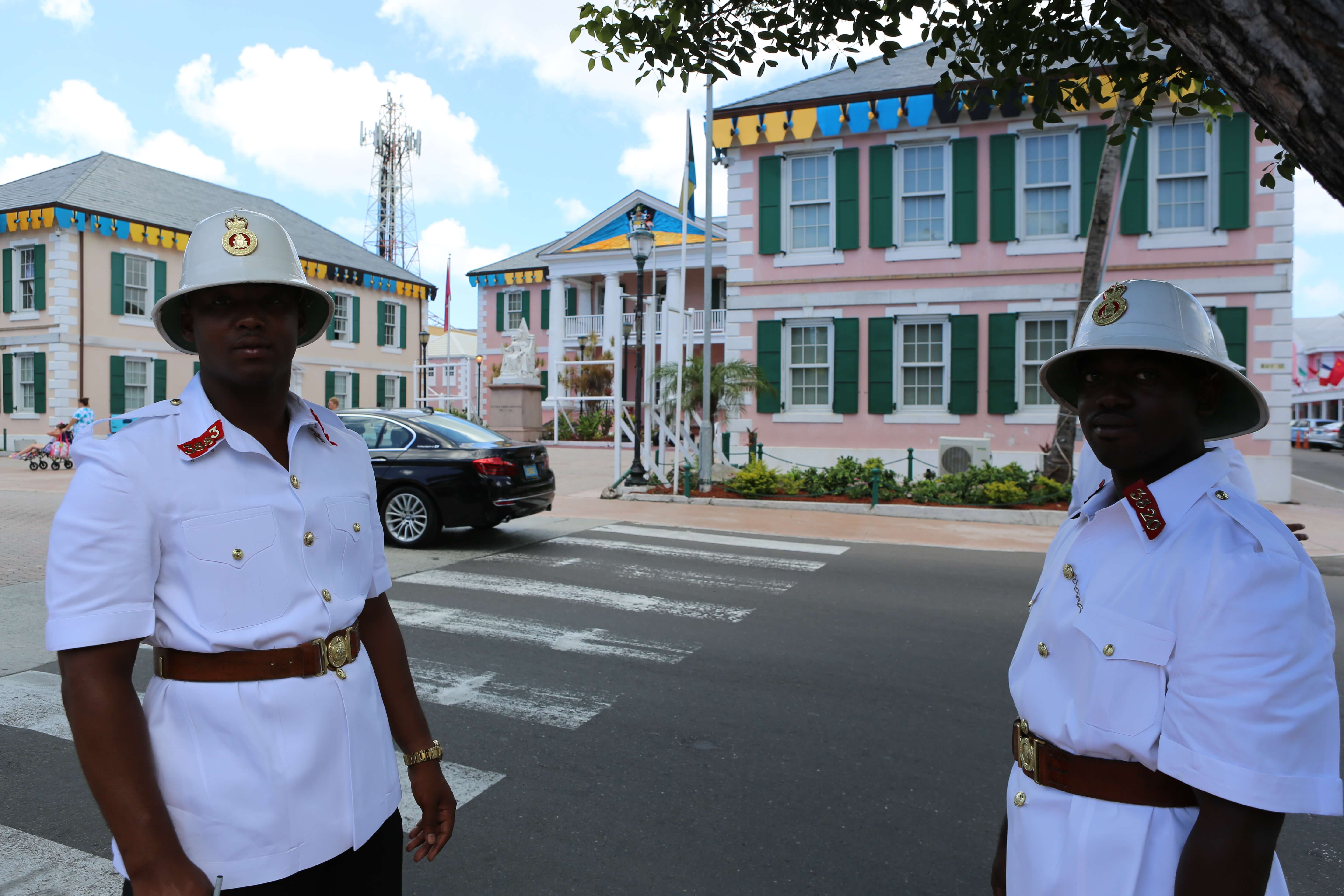 Bahamas Travel Guide: Policemen in downtown Nassau.