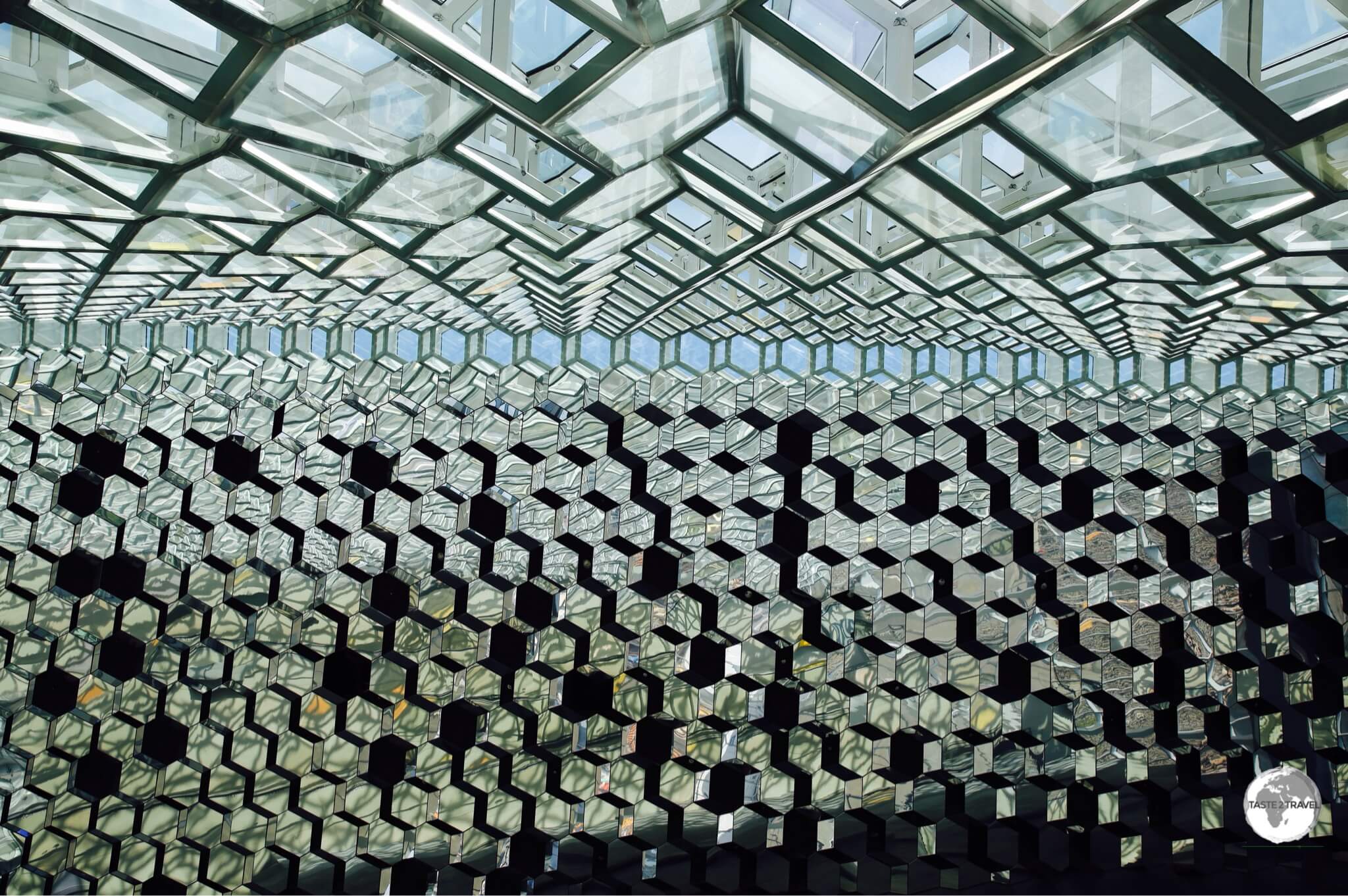 The dazzling glass interior of the Harpa Concert hall, Reykjavik.