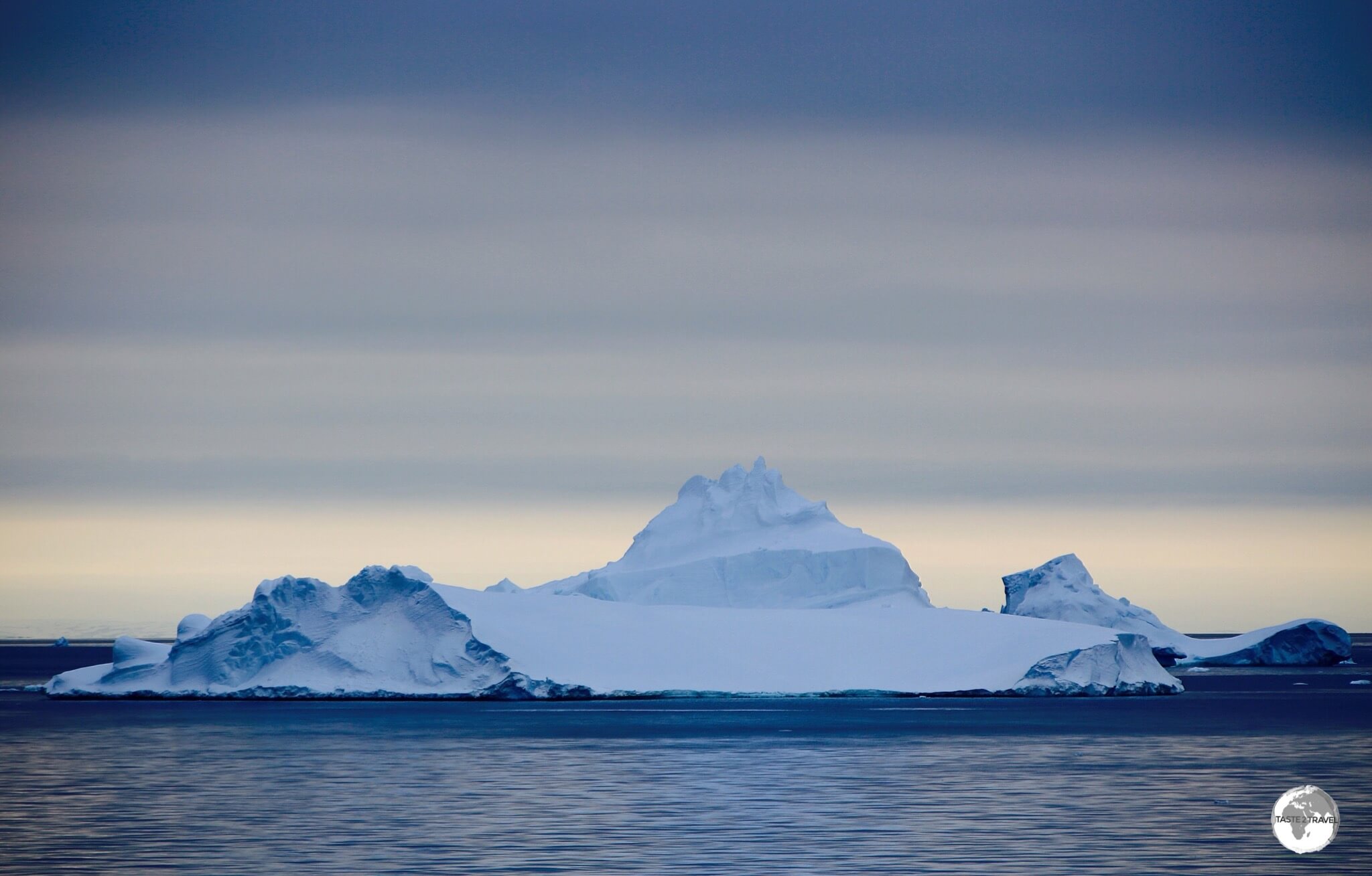 The view at 2 am near the Antarctic Circle, north of Adelaide Island.