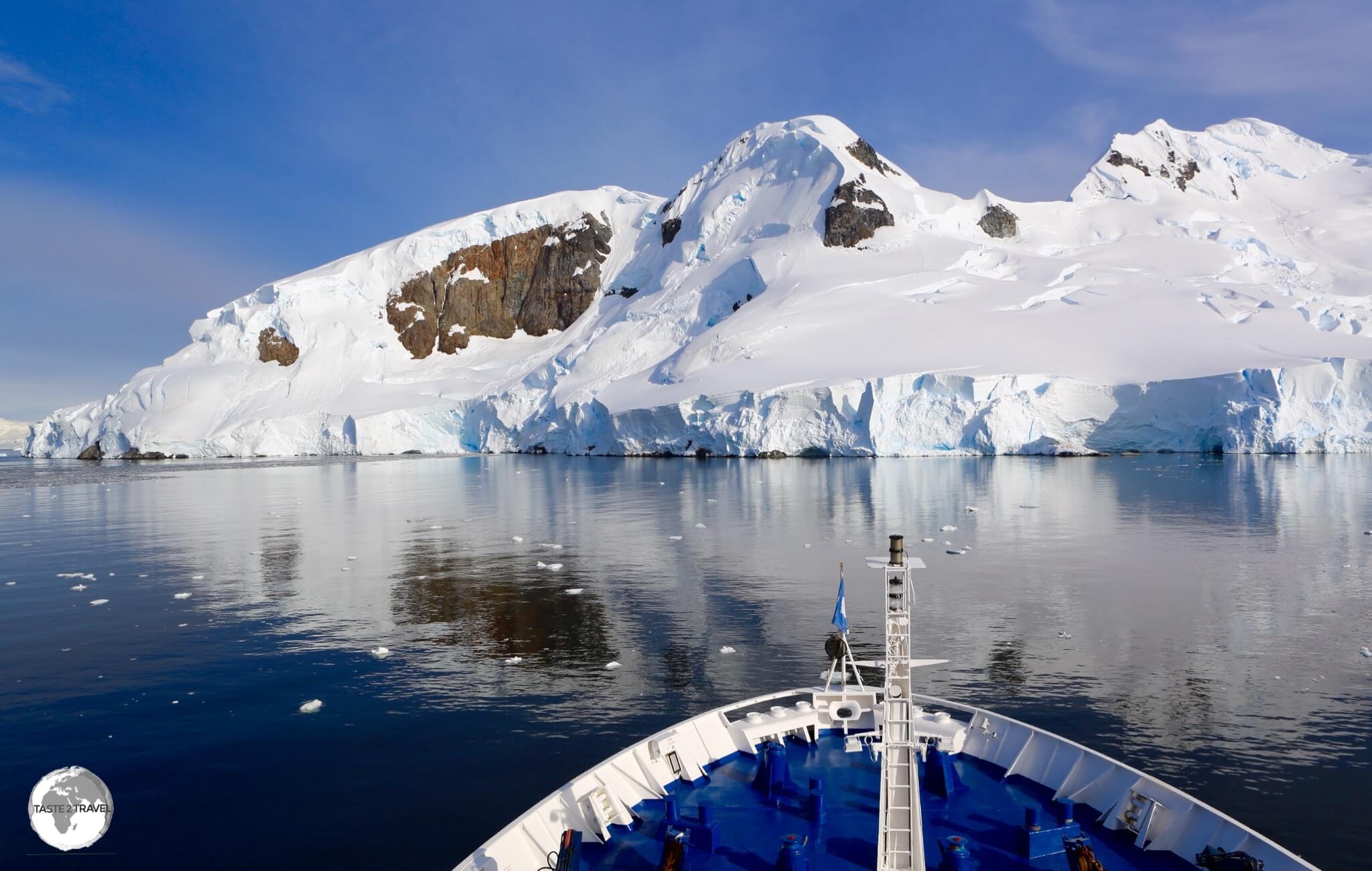 Worth getting out of bed for this! An early morning view of the Graham passage from the bow of the <i>Ocean Diamond</i>.