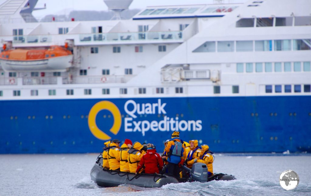 Returning to Quark Expeditions 'Ocean Diamond' after a sea excursion on Crystal Sound.