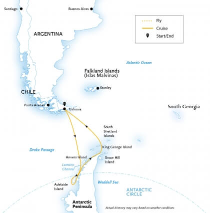 <i>Quark Expeditions</i> brochure map for their <i>Crossing the Circle</i> expedition.