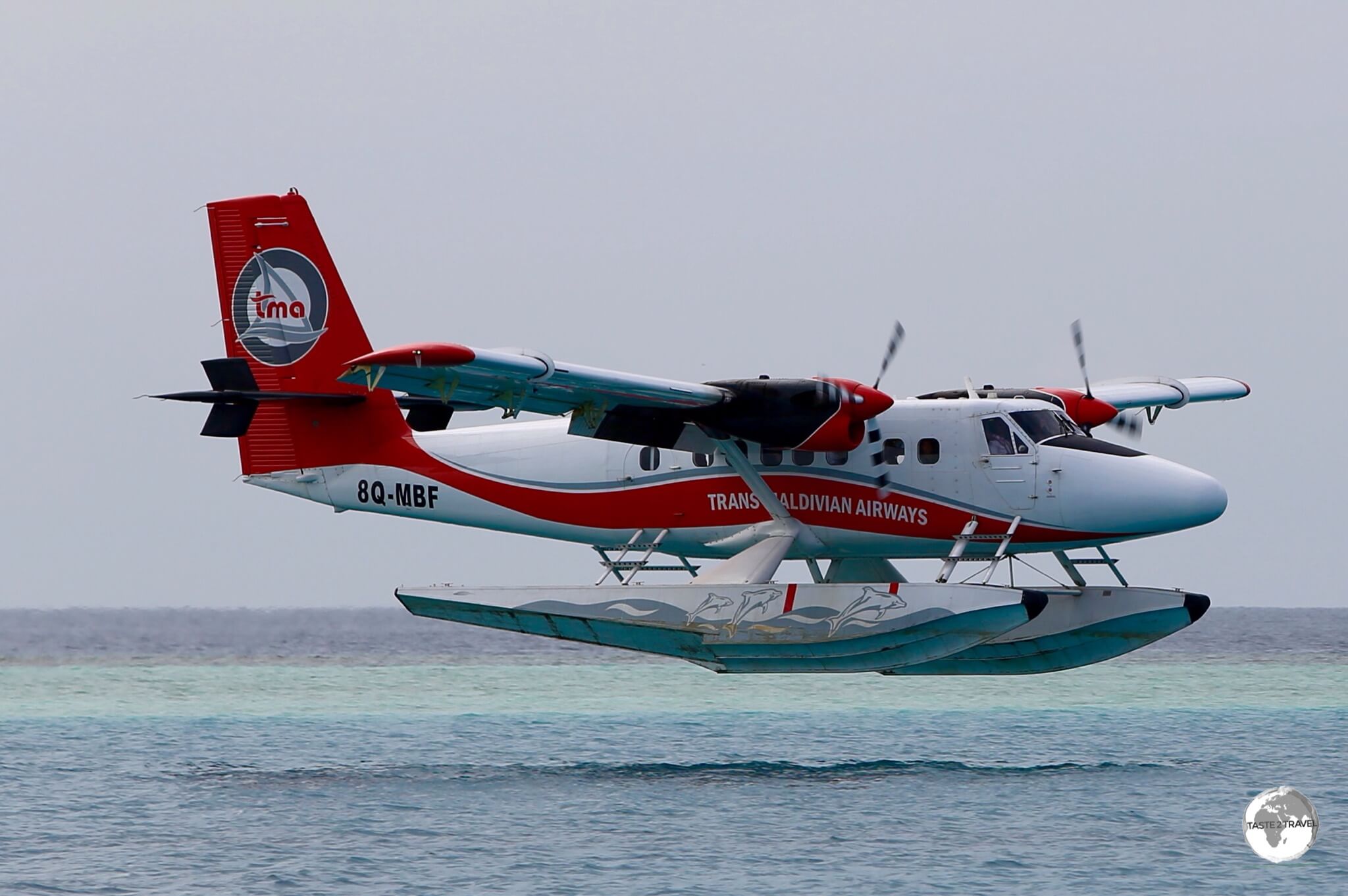 A TMA seaplane landing at Vilamendhoo Resort and Spa.