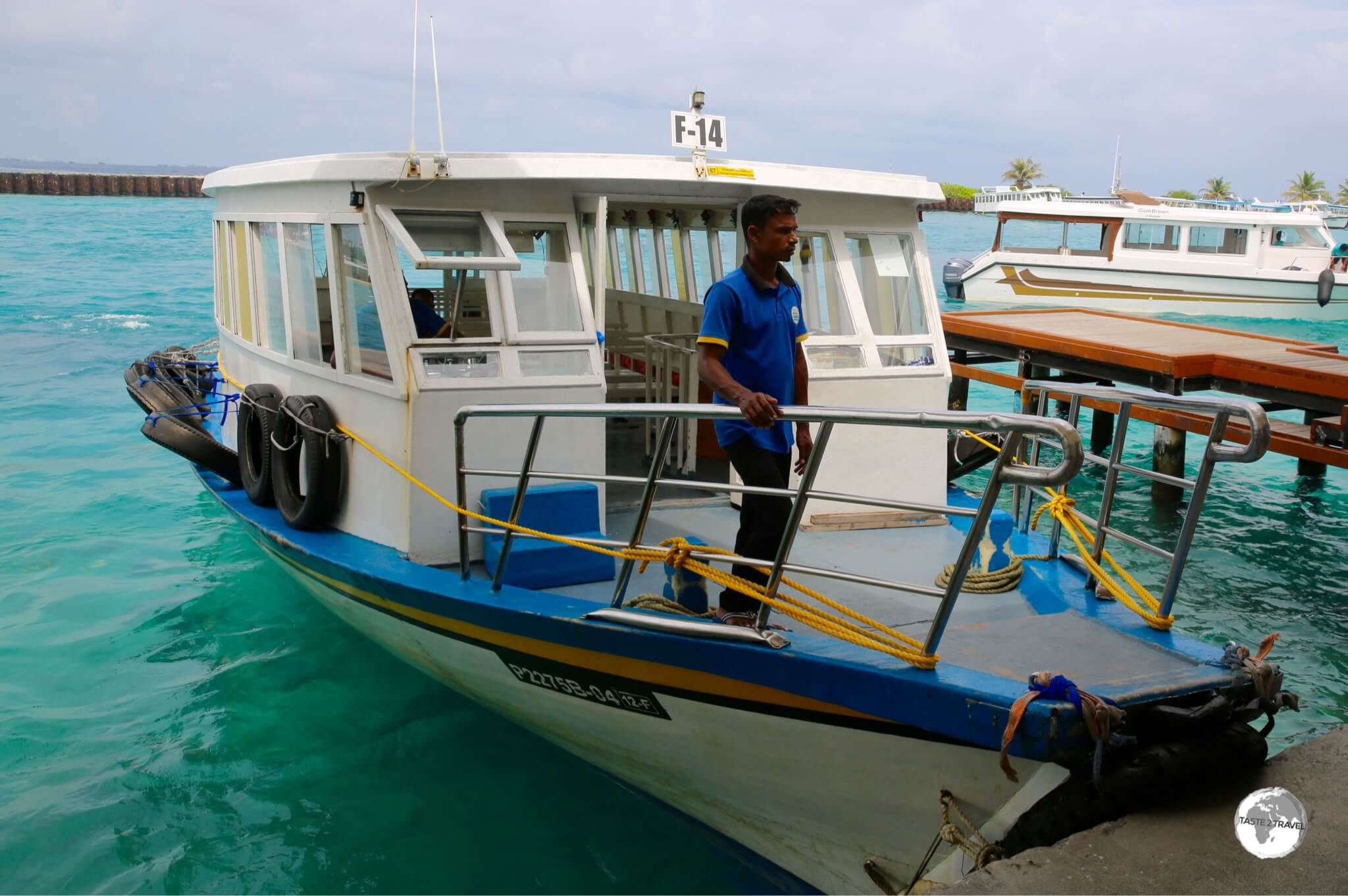 The Airport ferry docked outside Velana International airport.