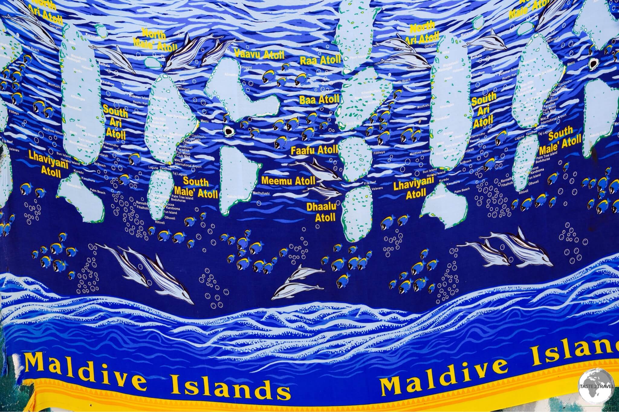 A map of the Maldives printed onto a sarong.