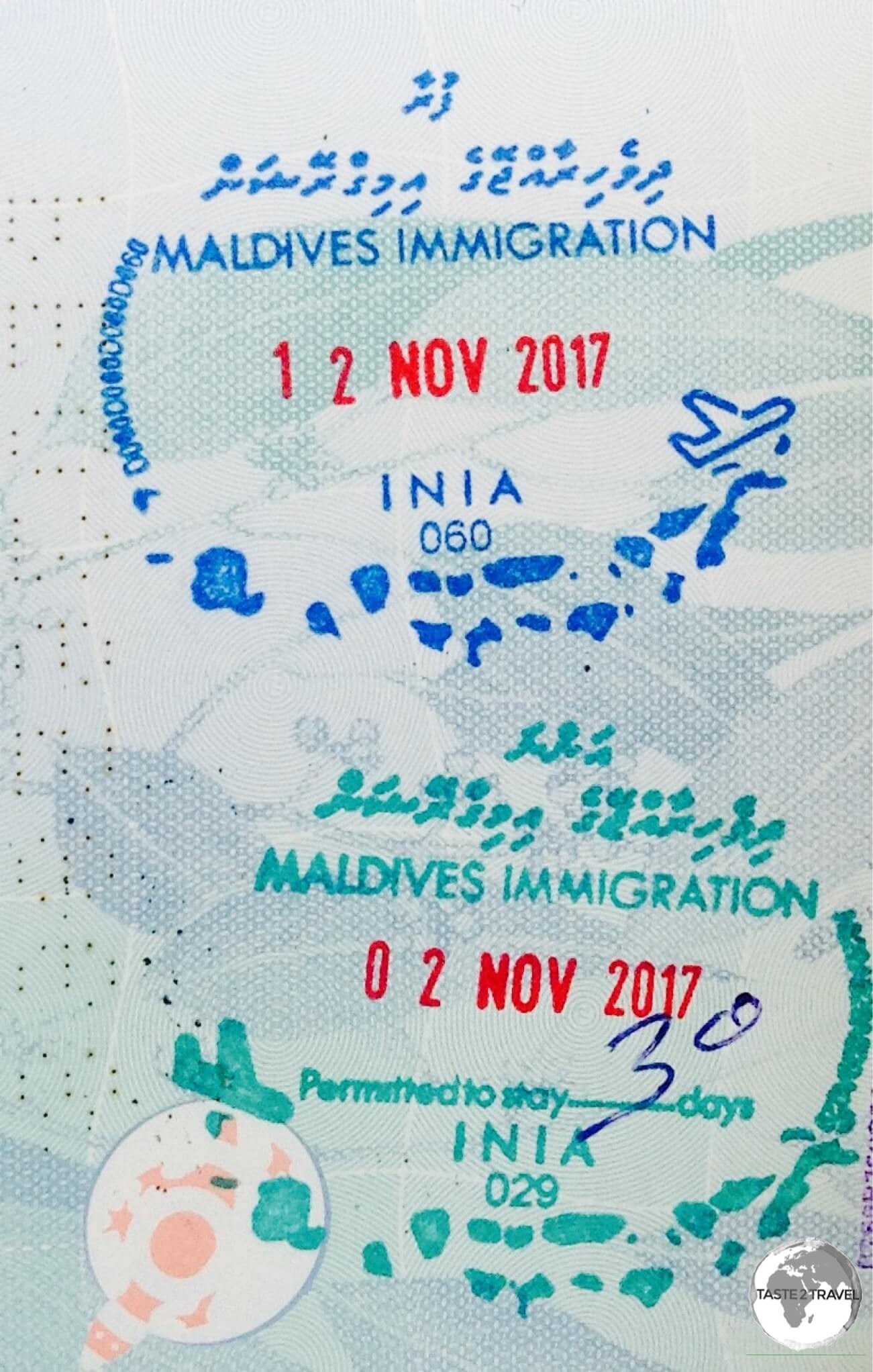 Maldives passport stamps.