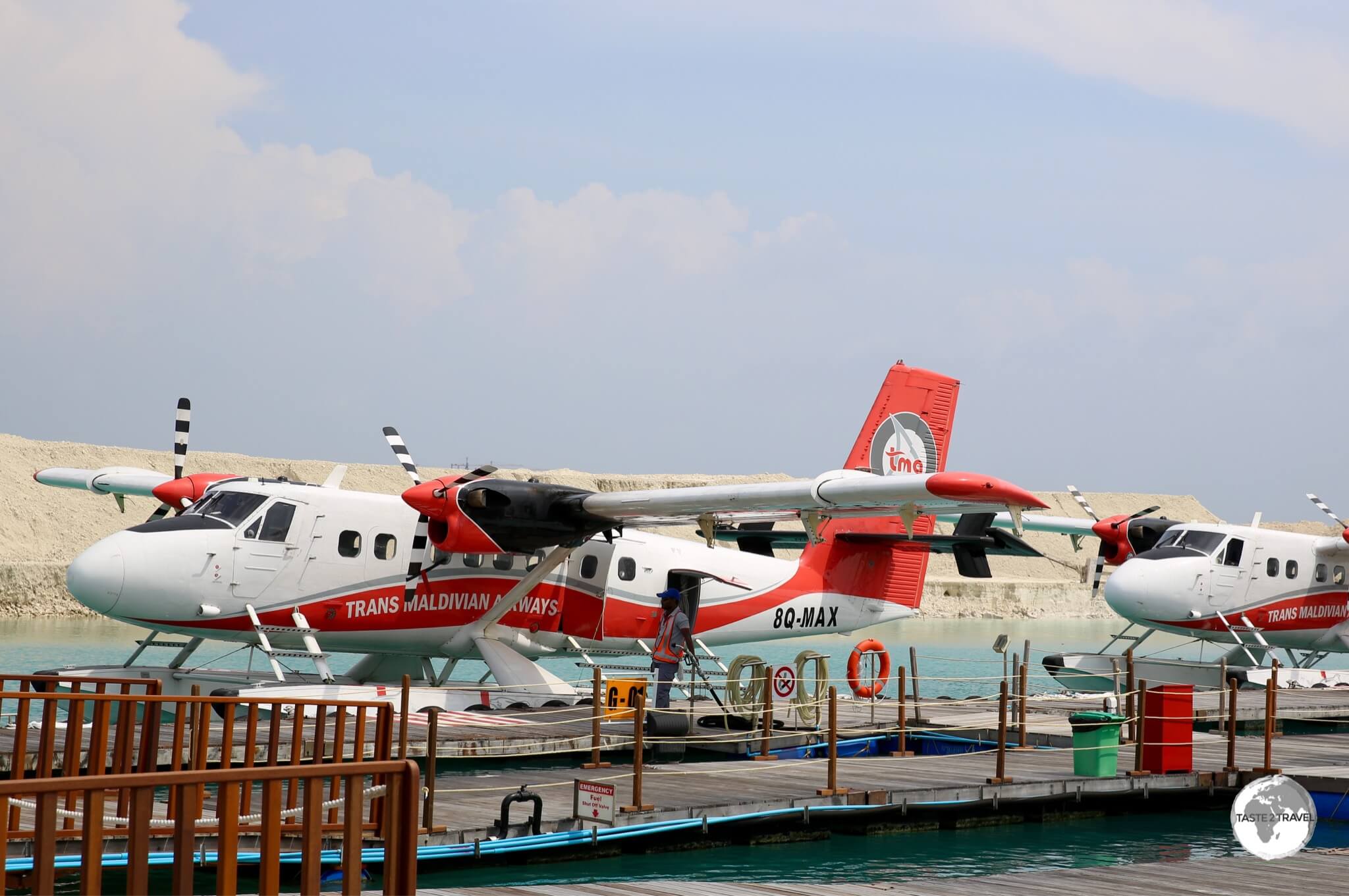 TMA seaplanes, ready to board resort guests at Terminal C in Malé. 