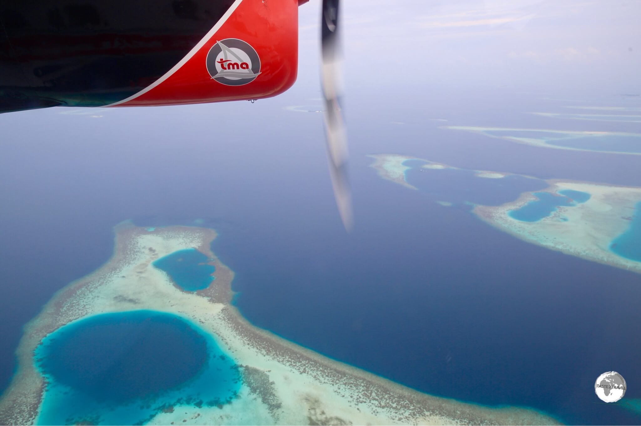 Some of the many submerged coral islands which comprise the South Ari Atoll.