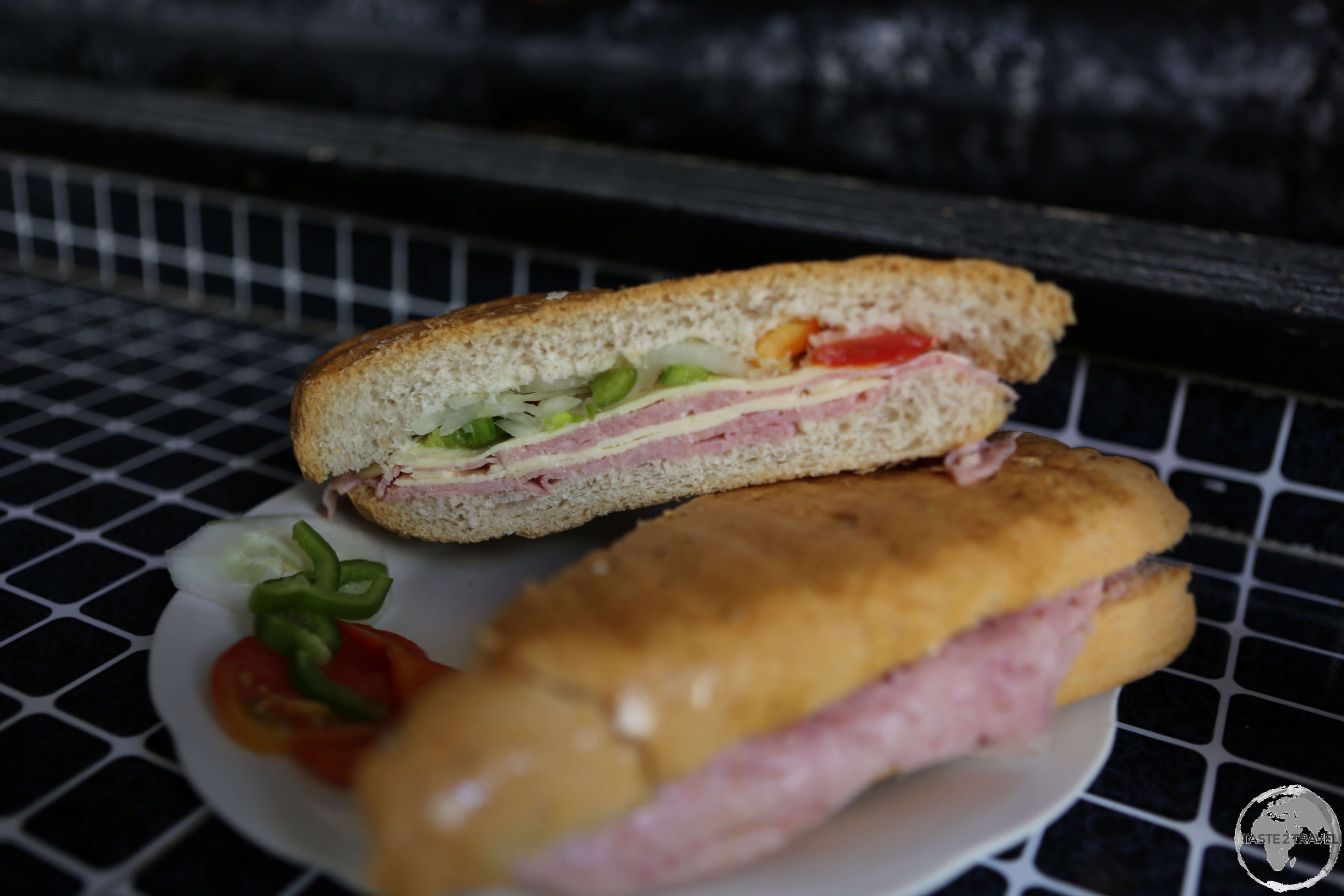 The ubiquitous and popular Cuban sandwich, served in a cafe in Havana old town.