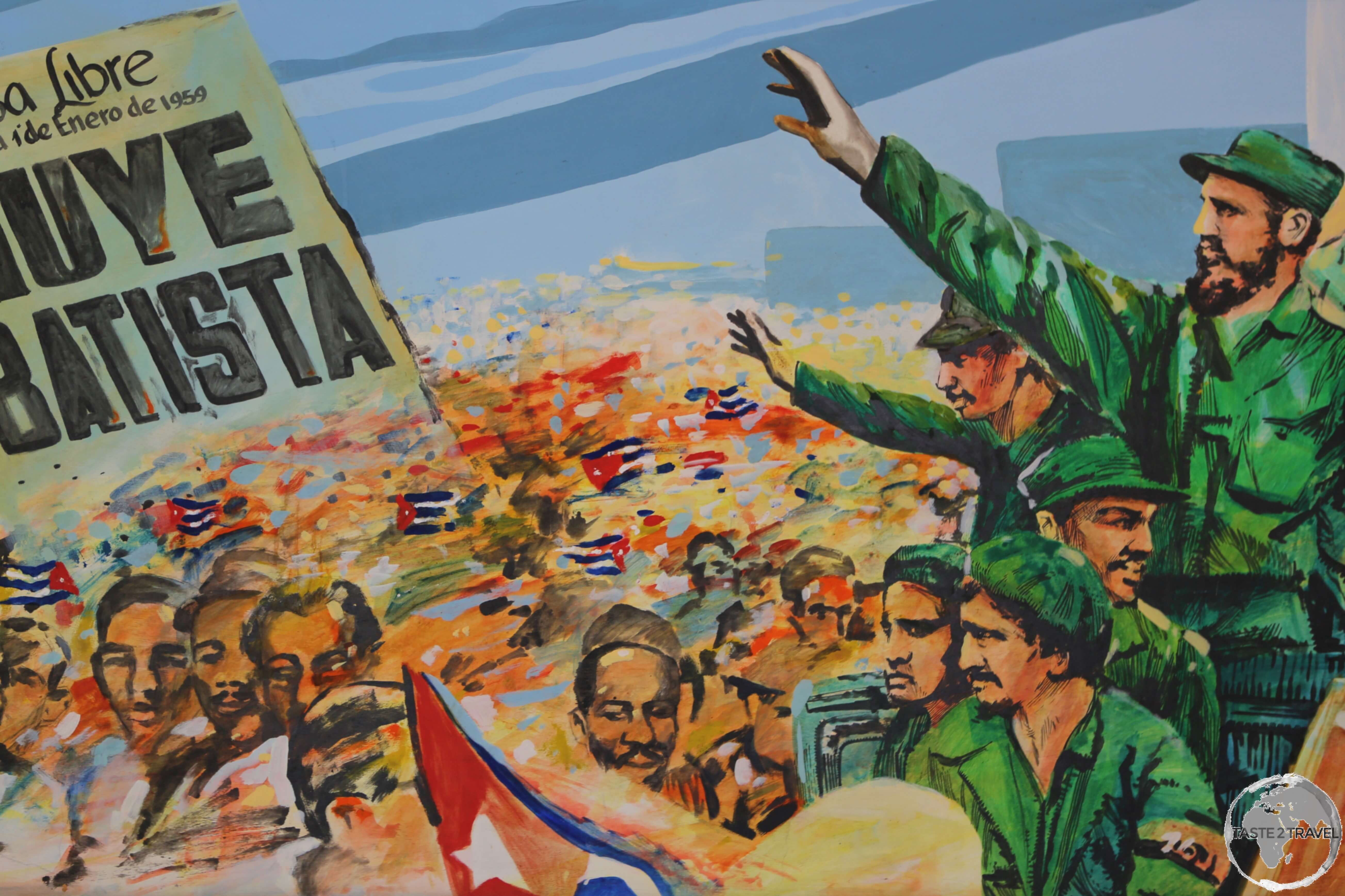 A propaganda painting in Havana's 'Museum of the Revolution', celebrates the overthrow of former President Batista by Fidel Castro.