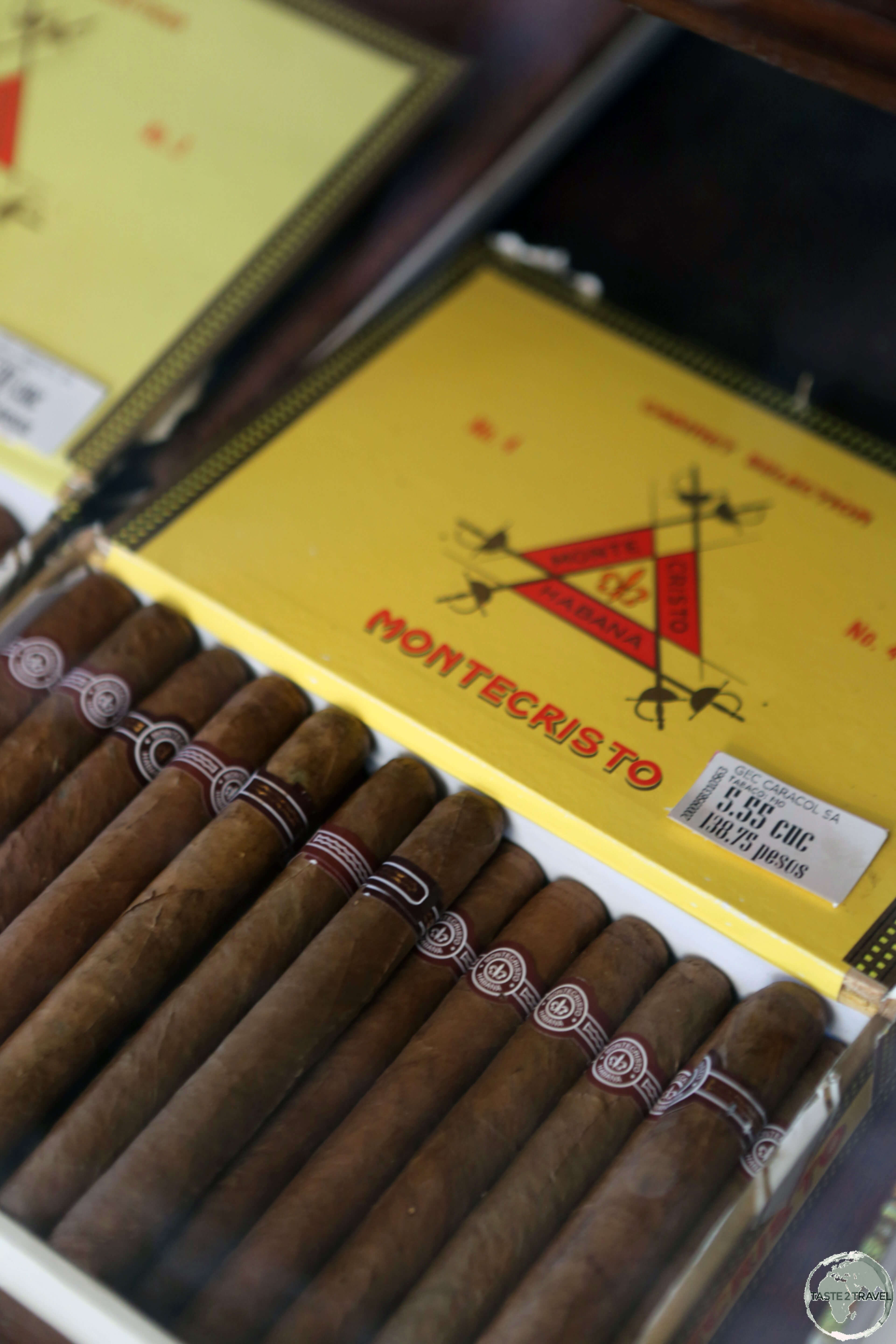 Montecristo Cigars, on sale at the factory shop in Havana (CUC5.55 = USD$5.55).