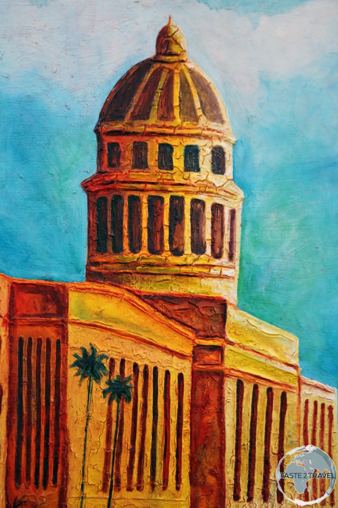 A painting depicting <i>El Capitolio</i>, the national Capitol building in Havana.