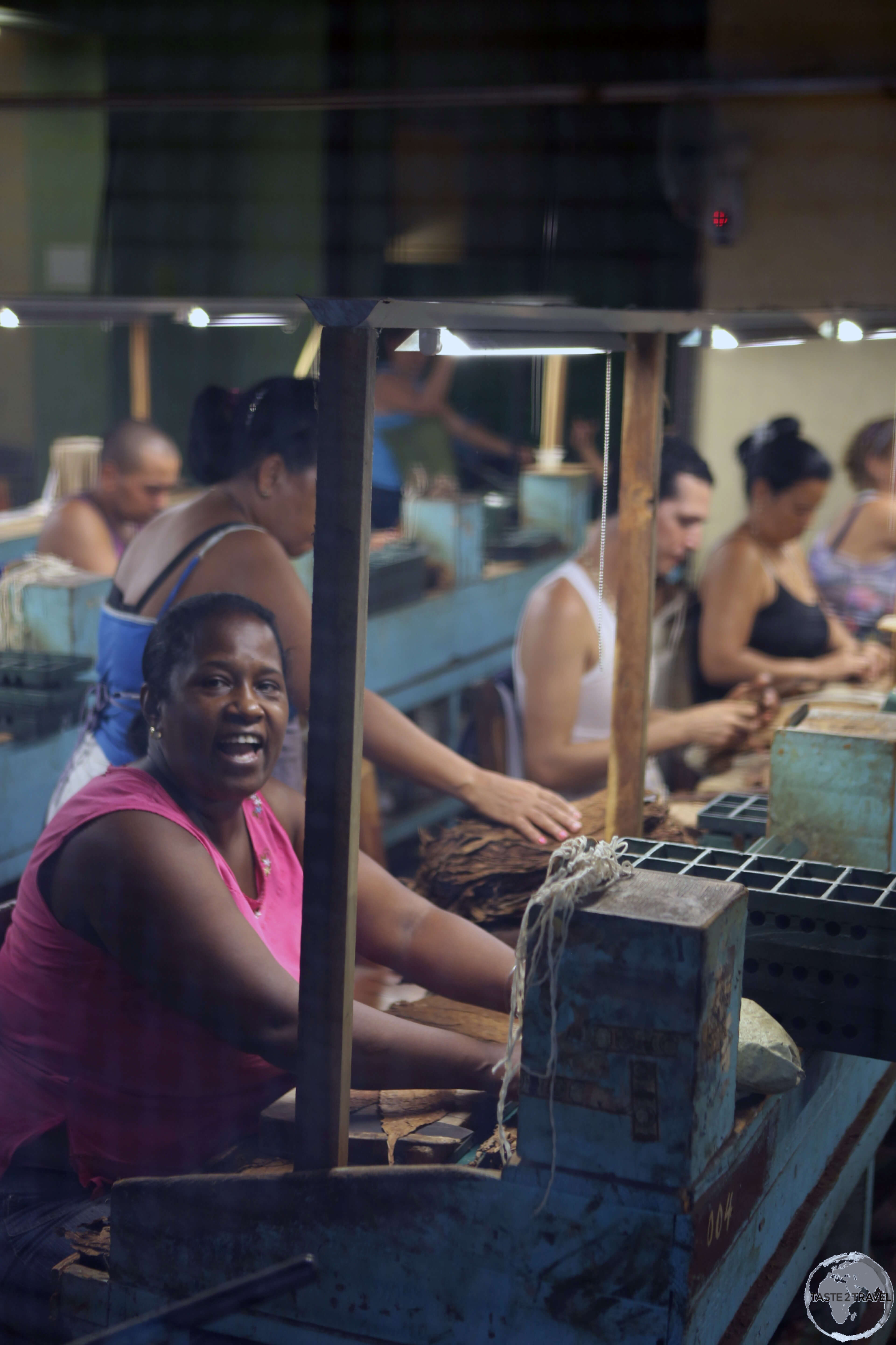 Cigar factory workers in Sancti Spiritus, where most of the workers are female.