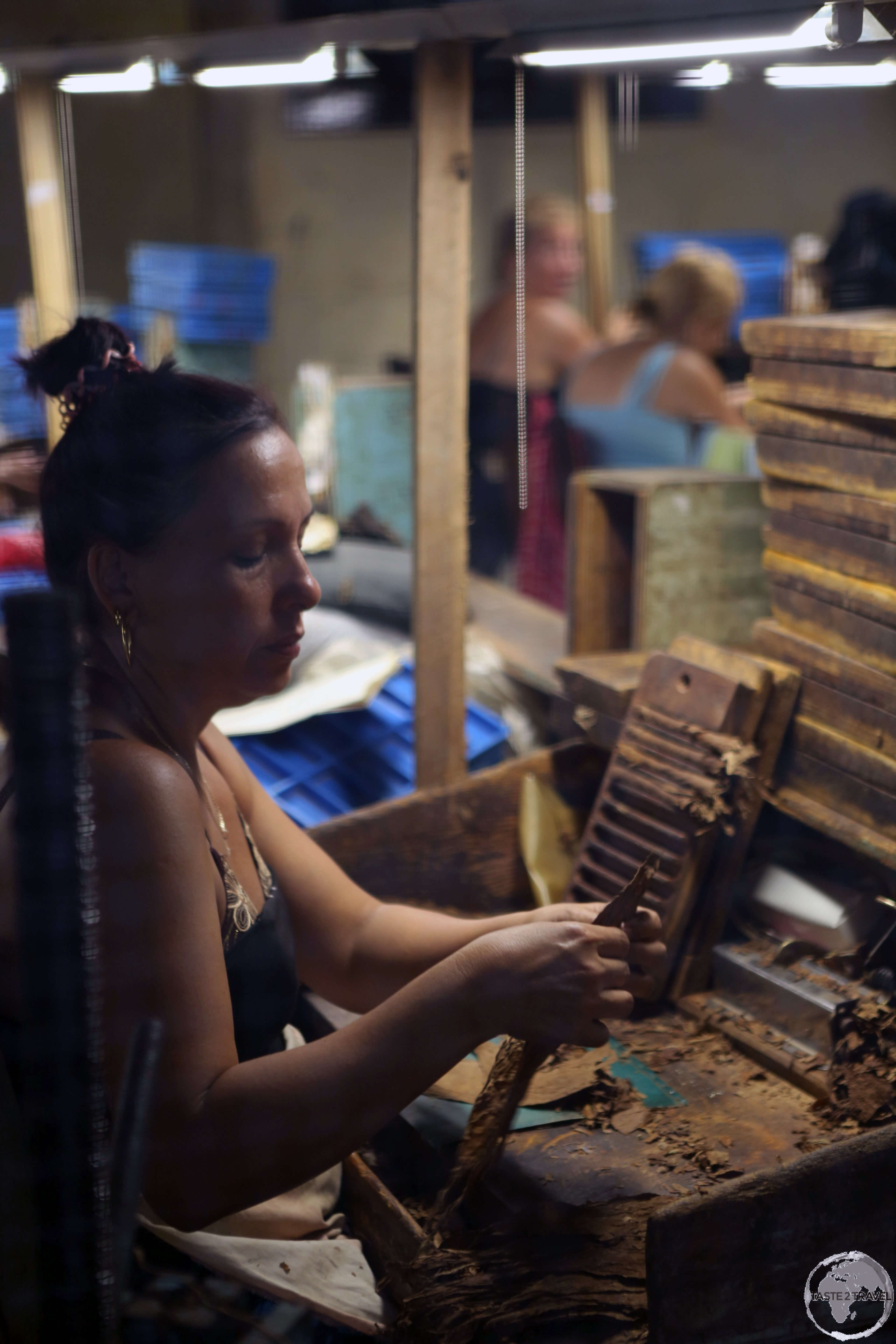 Rolling cigars in the Sancti Spíritus cigar factory.