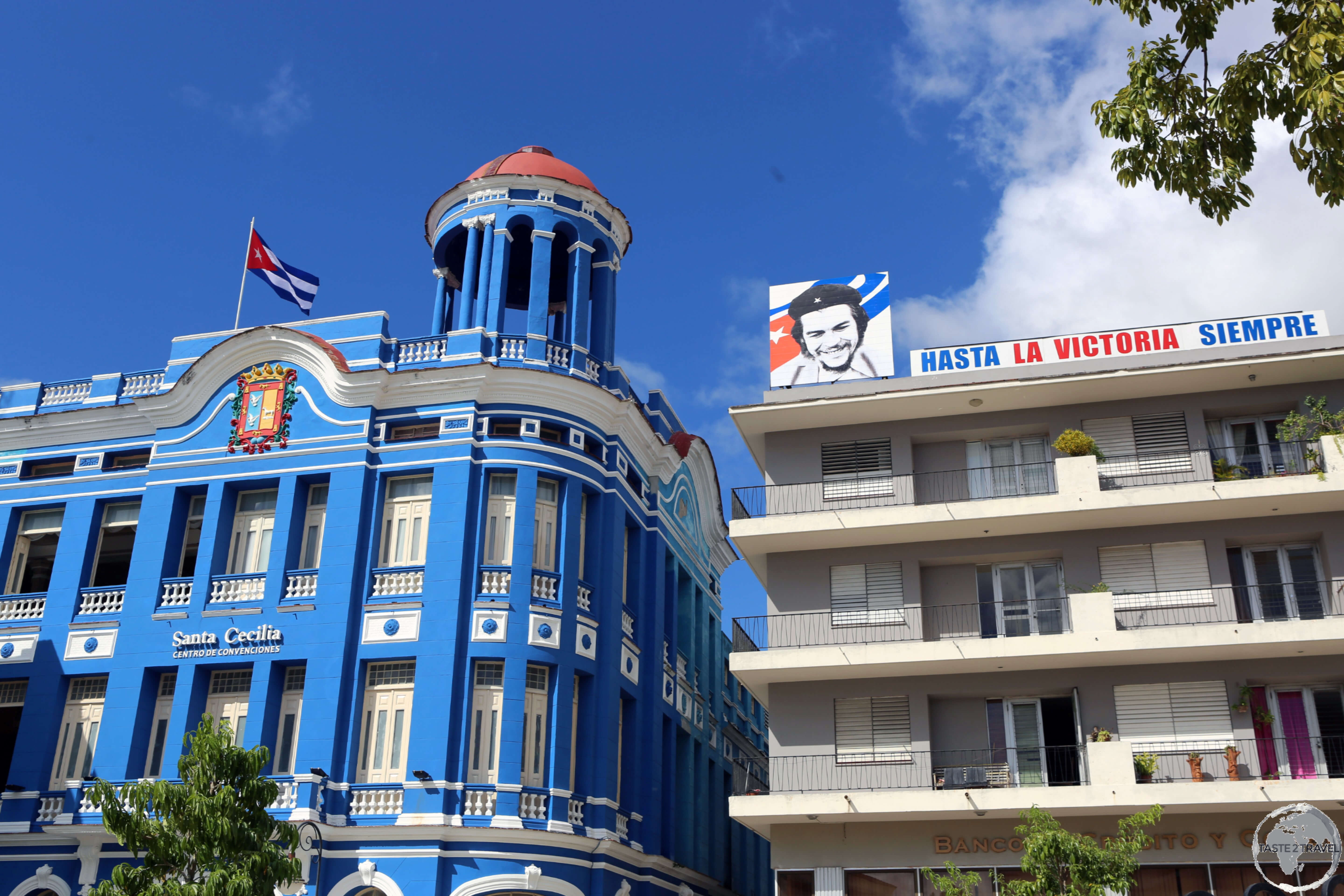 The blue <i>Santa Cecilia Convention Centre</i> is an architectural gem in Camagüey old town.