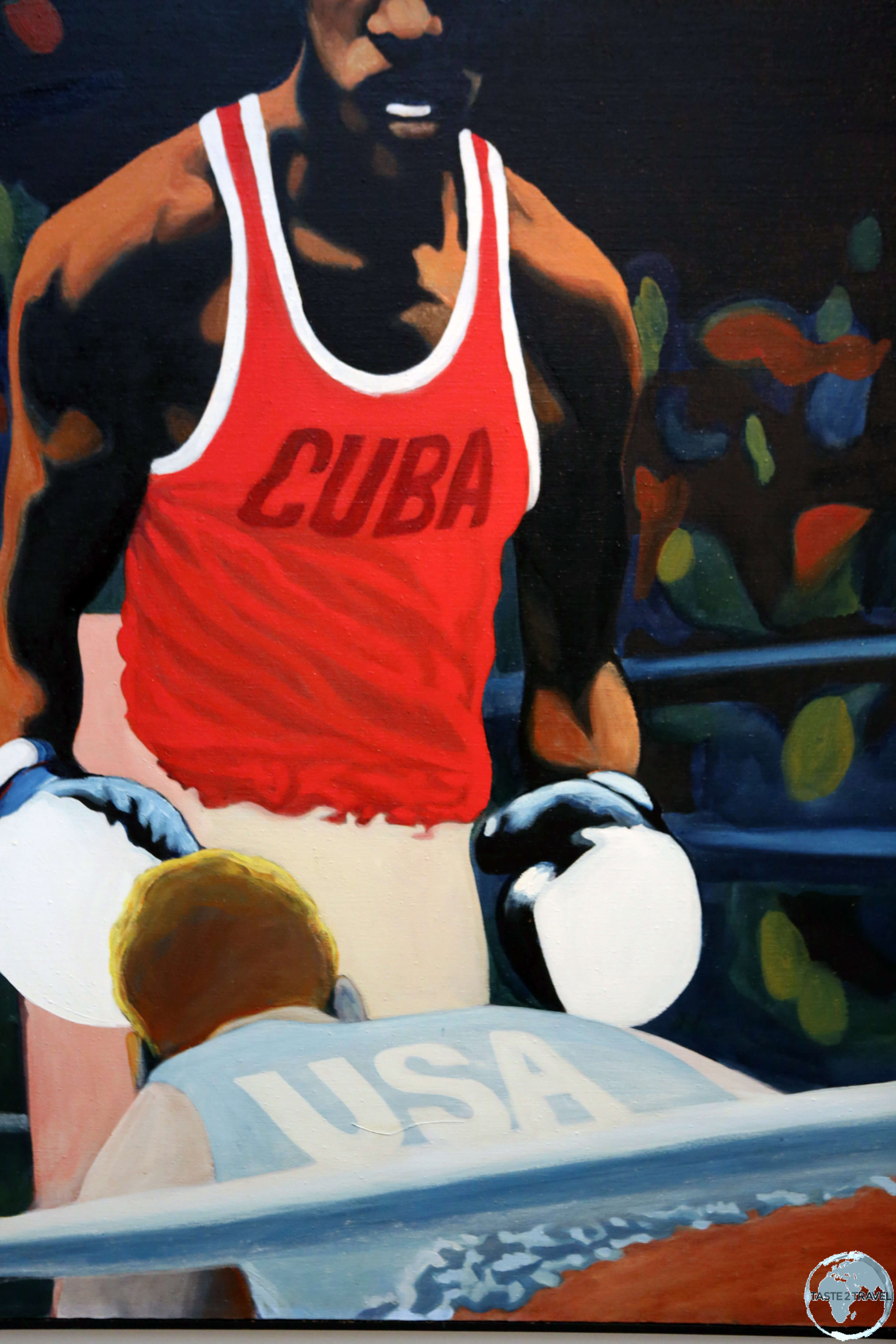 Symbolic artwork, with Cuba defeating the USA in a boxing match, at the <i>Museo Nacional de Bellas Artes</i> in Havana.