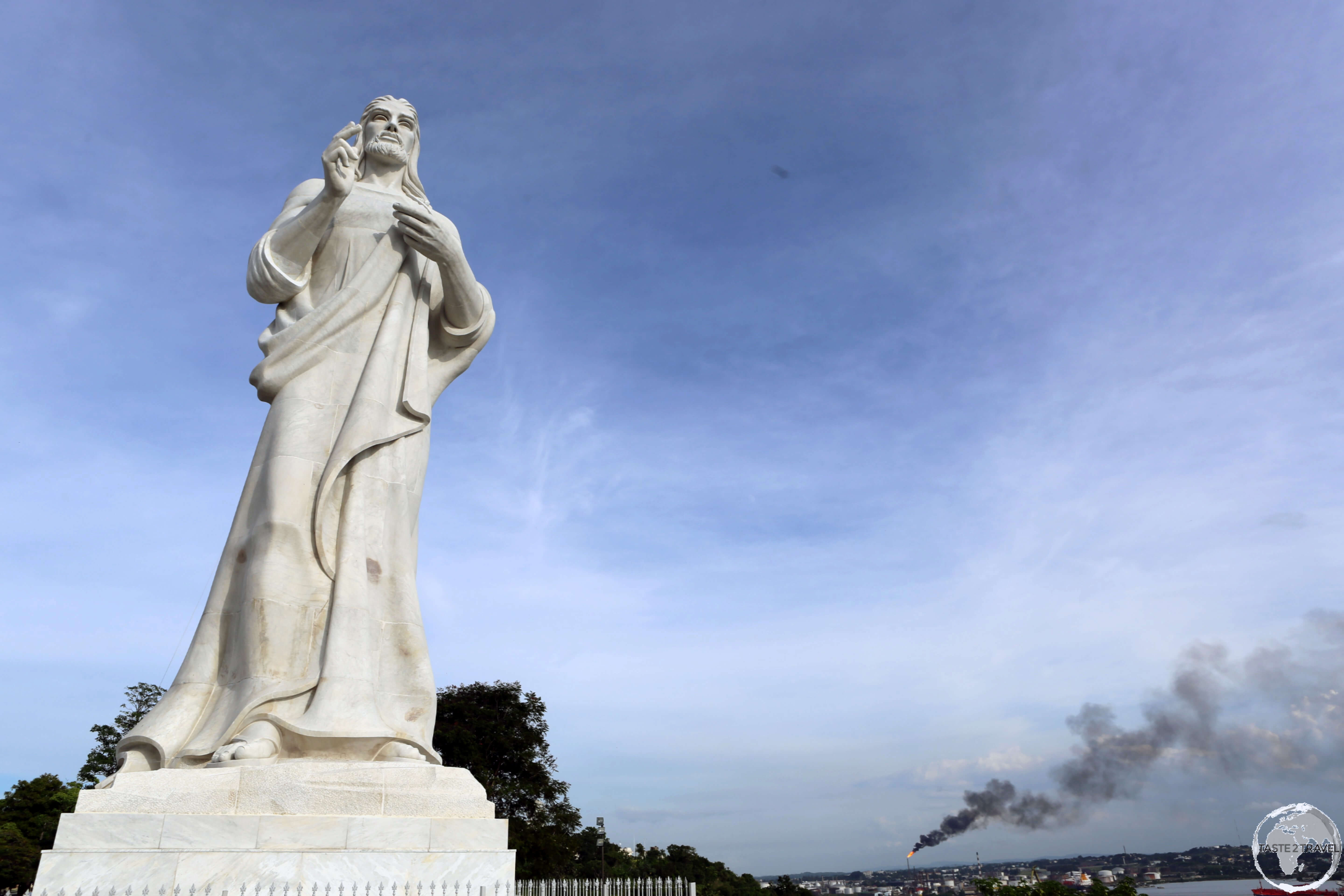 Overlooking Havana bay, the 20-m high, 350-ton, <i>Cristo de La Habana</i> is carved from Italian Carrara marble. 