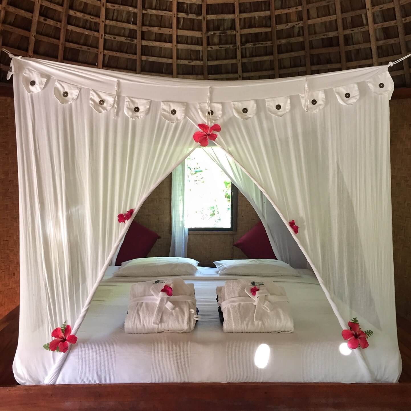 Interior view of a Fale at Fafa Island resort.