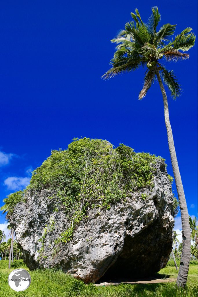 Tsunami Rock is an impressive boulder located in the middle of a field.