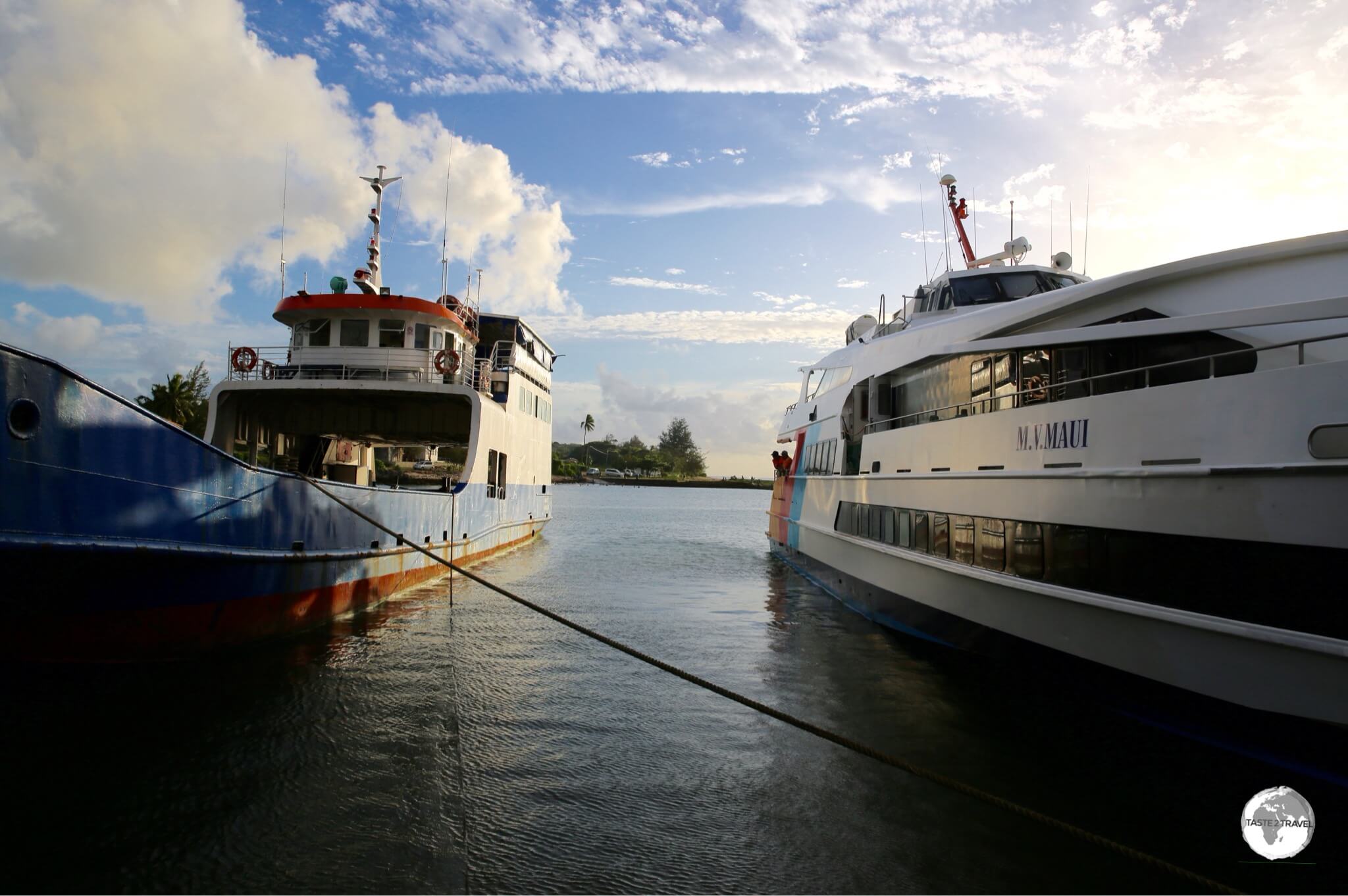 Two different ferries connect Tongatapu to 'Eua island, the slow car ferry and the faster passenger ferry (seen here at the dock on 'Eua Island).