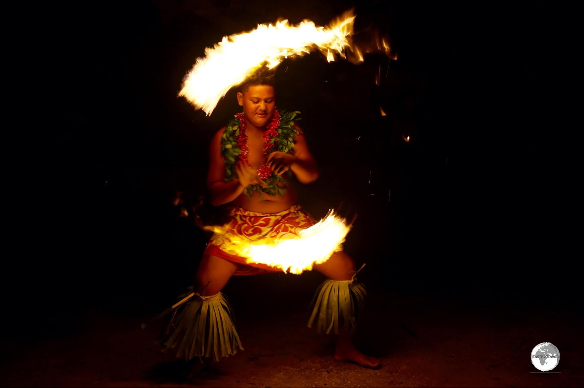 Fire dancing is a highlight of the floor-show at Hina cave. 