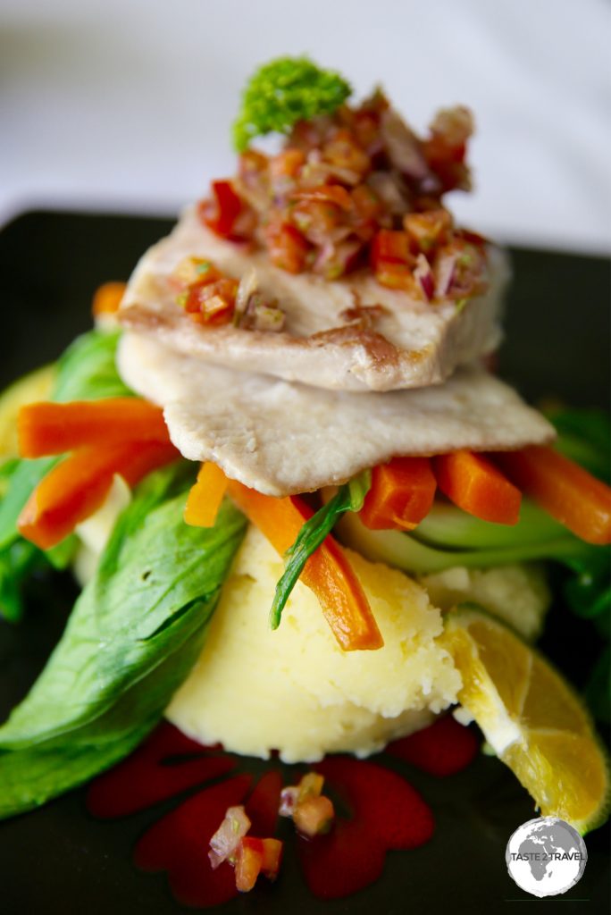 Grilled local Snapper, always divine at the Waterfront Inn in Nuku'alofa.