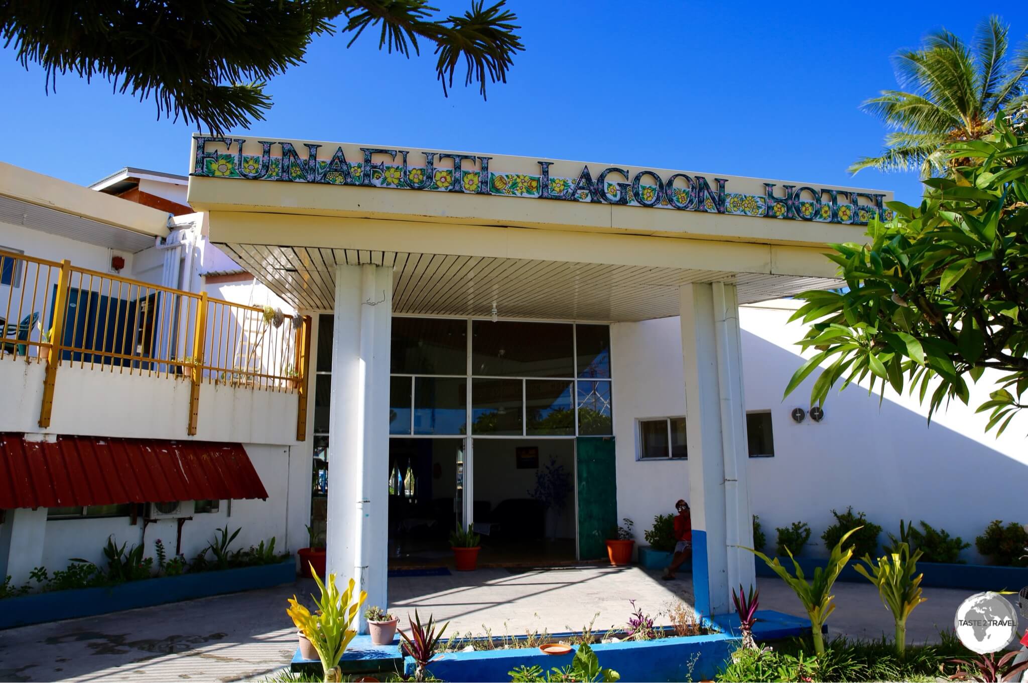 The only hotel on Tuvalu, the (maybe 1.5-star) Funafuti Lagoon hotel.