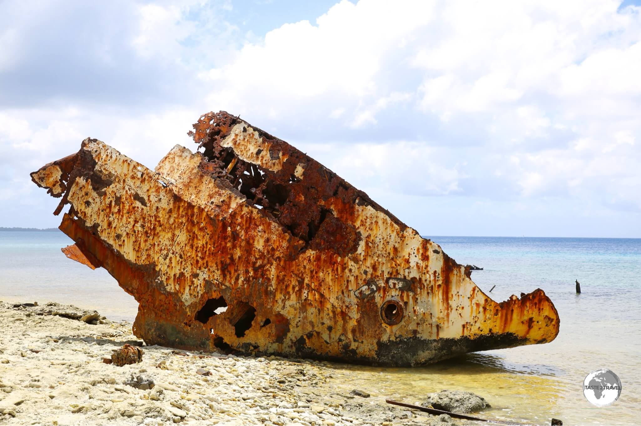 A shipwreck in the lagoon north of Funafuti port.