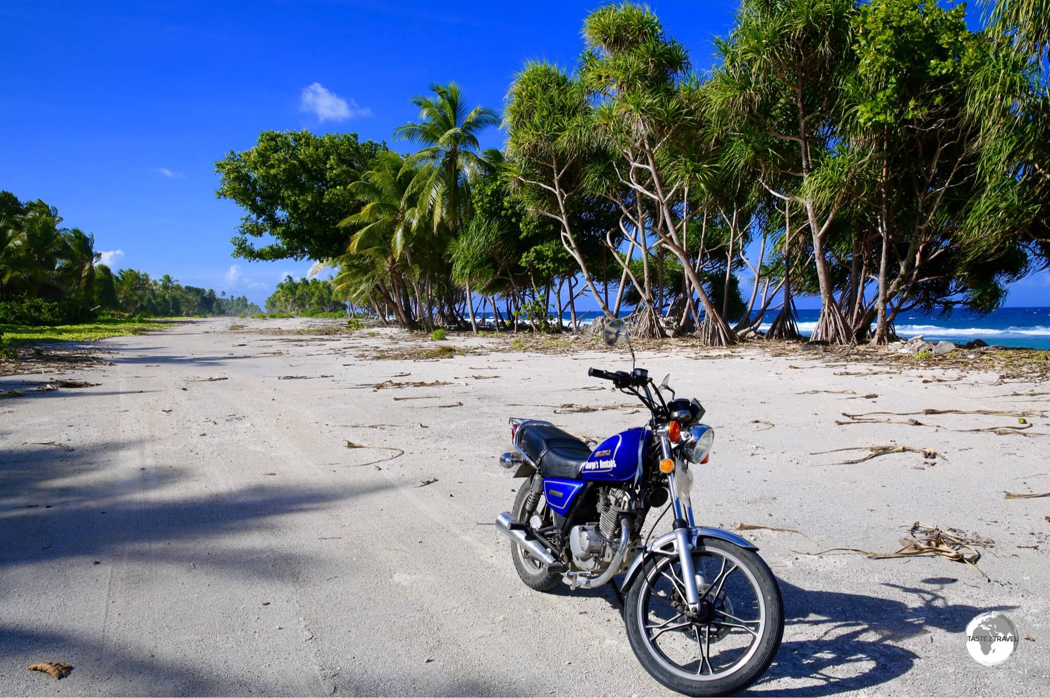 My rental motorbike (a real clunker) at the far northern end of Funafuti.