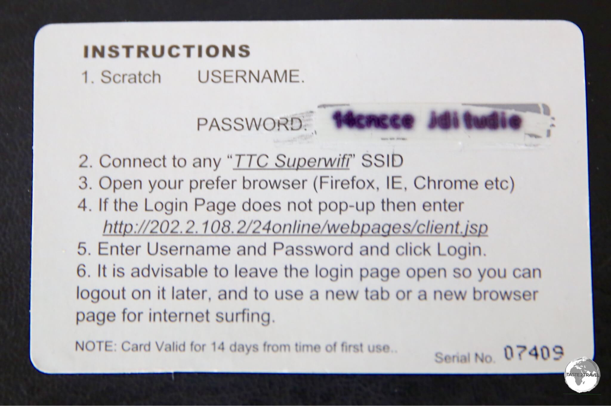 All TCC Wi-Fi cards feature blurry logons and passwords.