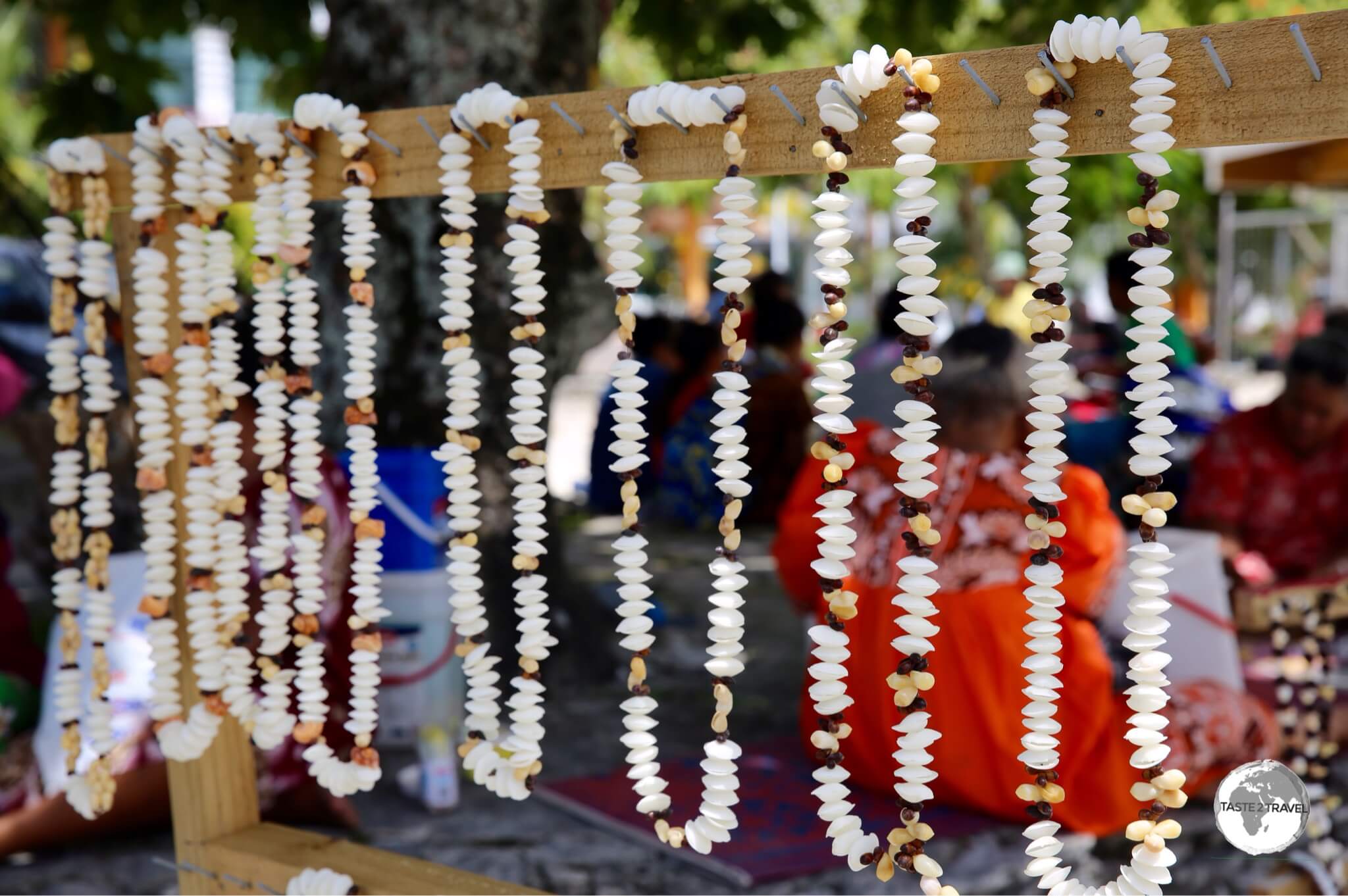 Necklaces for sale outside the airport terminal on Funafuti.