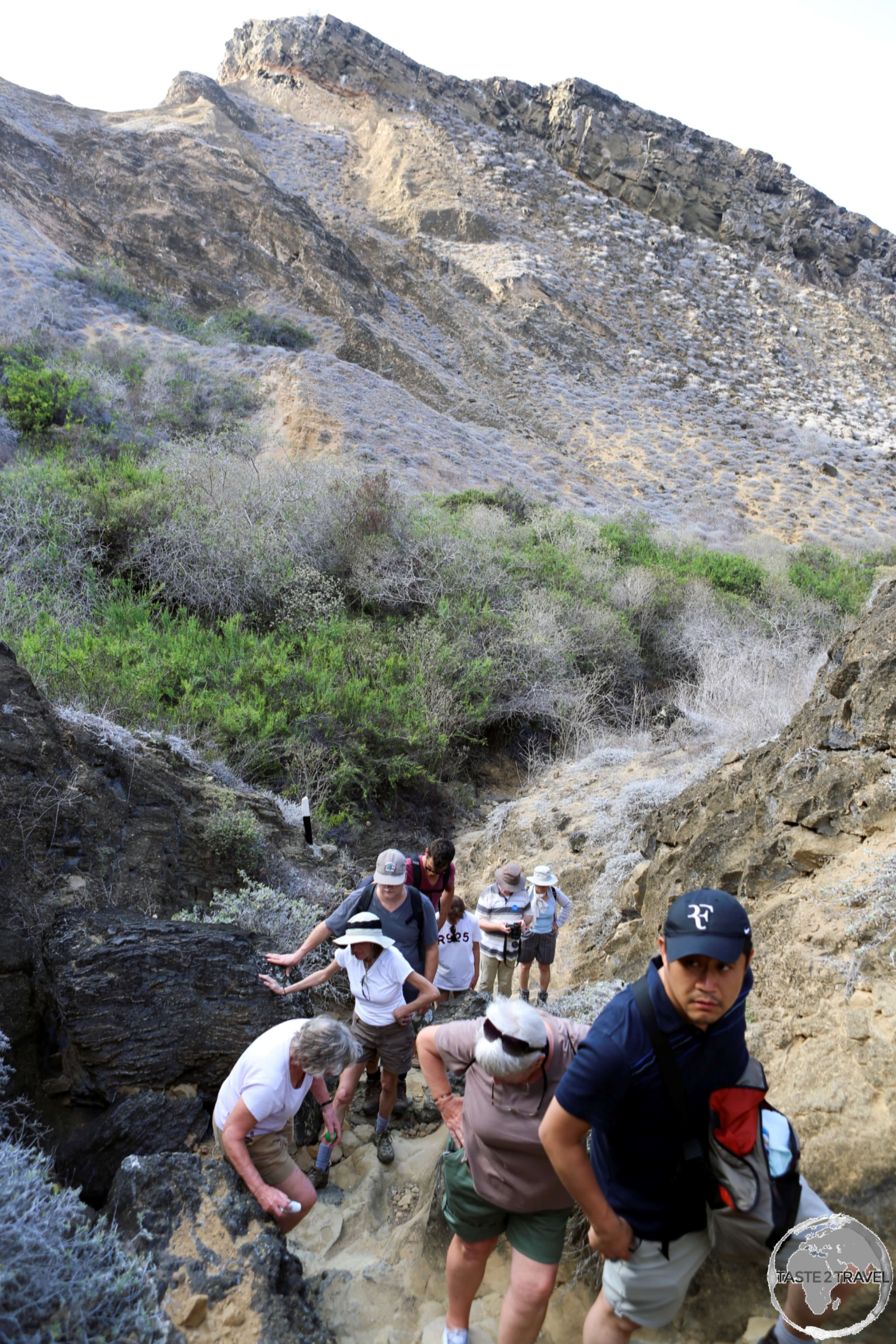 Hiking in the ravine at Punta Pitt, San Cristóbal Island.