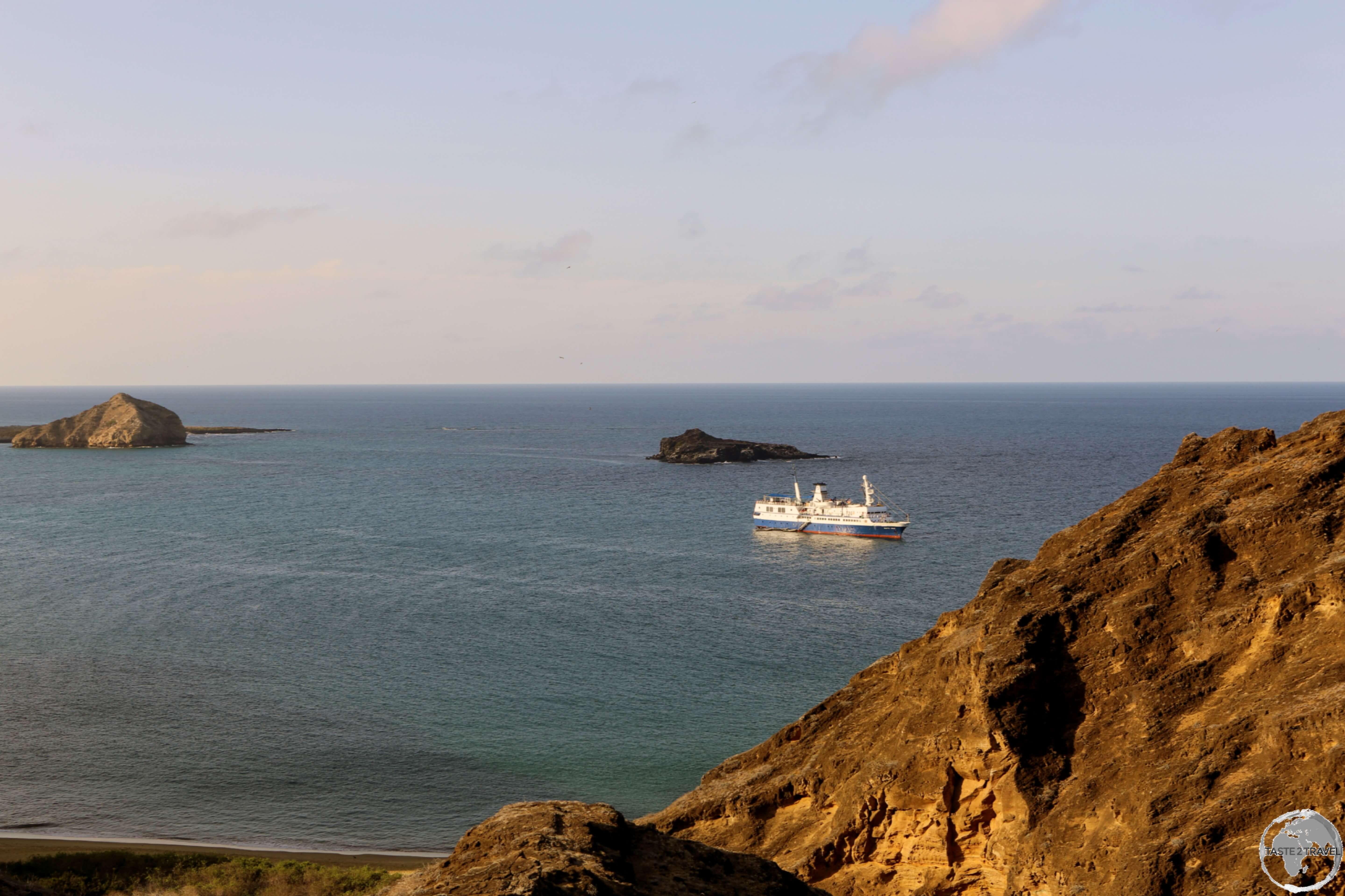 View of the MV Santa Cruz from Punta Pitt, San Cristóbal Island.