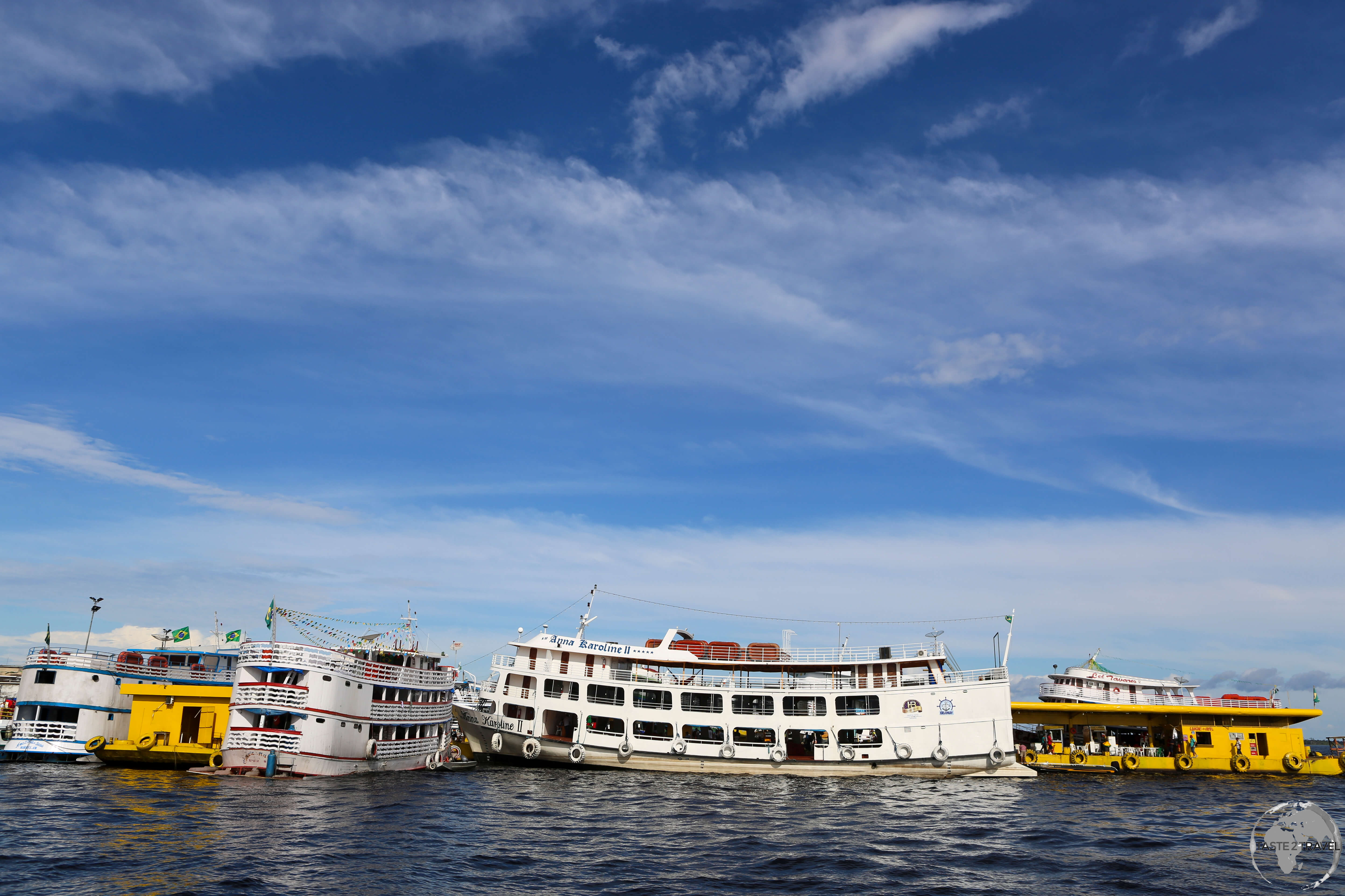 Amazon River 'slow boats' docked in Manaus.
