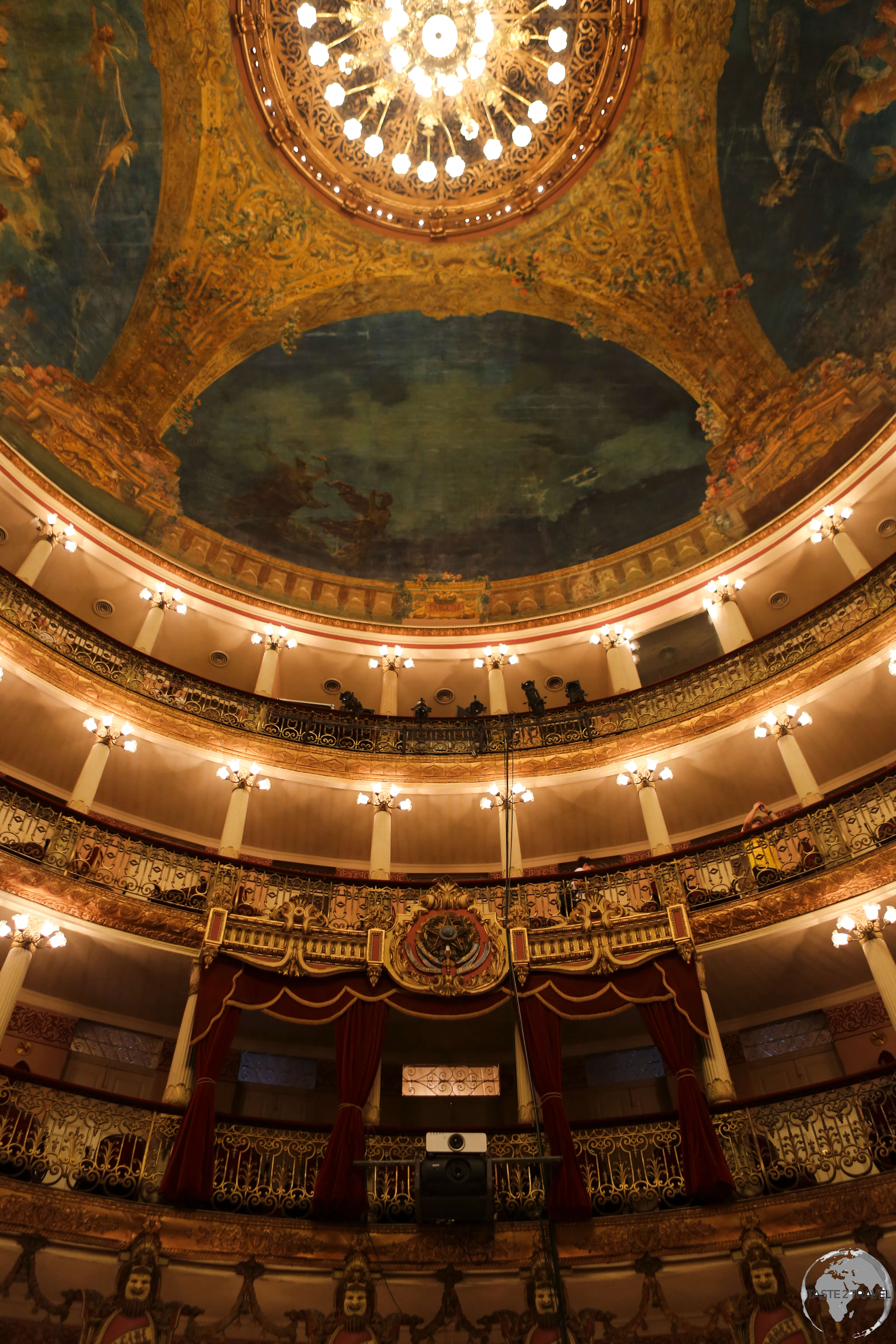 The opulent interior of the Theatro Amazonas, Manaus.