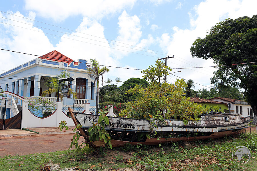 An old boat serves as a curb-side garden outside the Casarão da Amazônia hotel in Soure, the sleepy capital of Marajó Island.