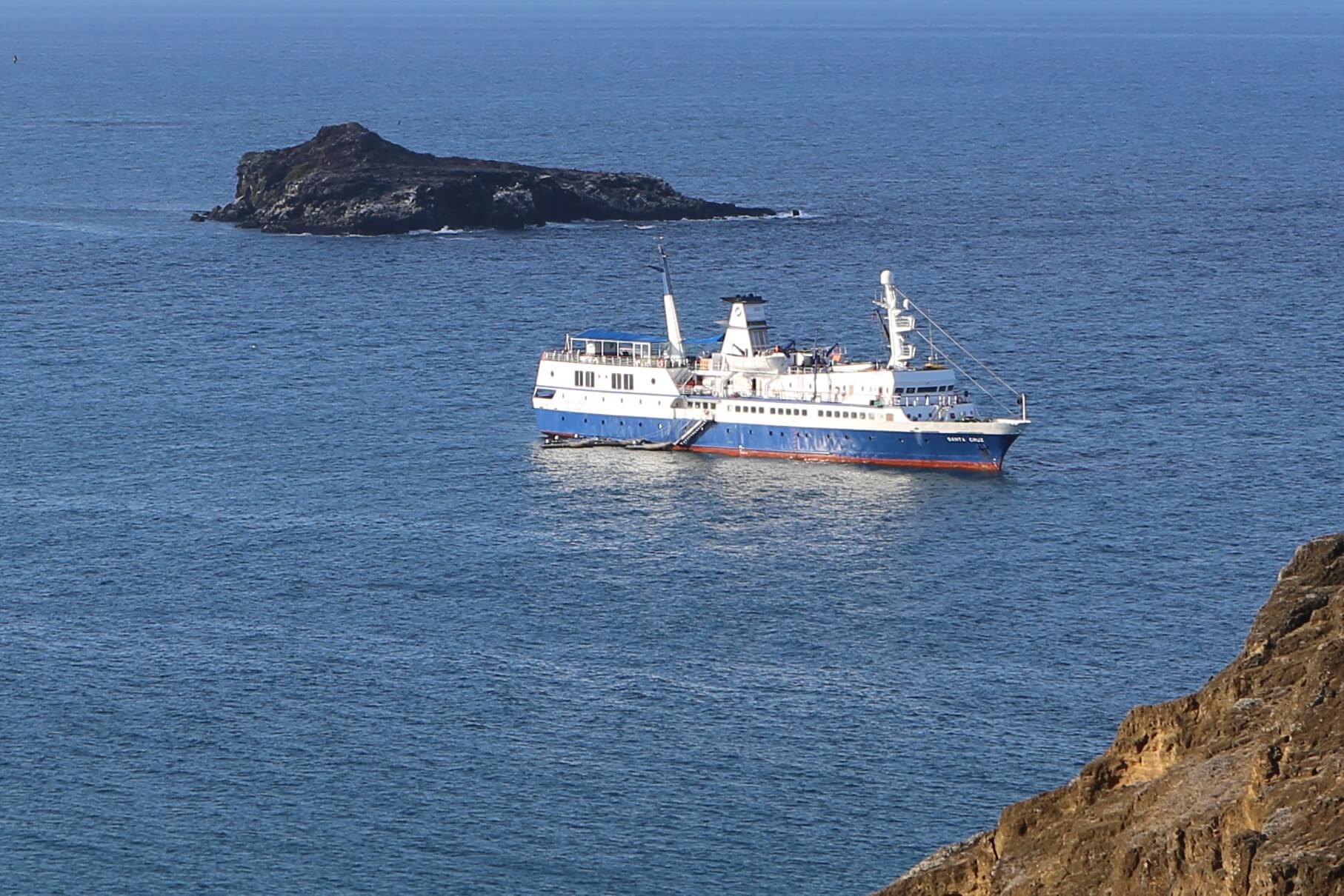 My cruise ship in the Galapagos, the MV Santa Cruz at Punta Pitt, San Cristóbal Island.