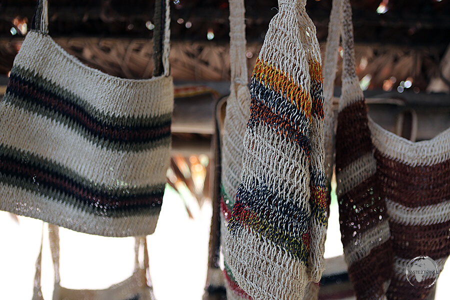 Handwoven bags for sale at the Yagua Indian Village.