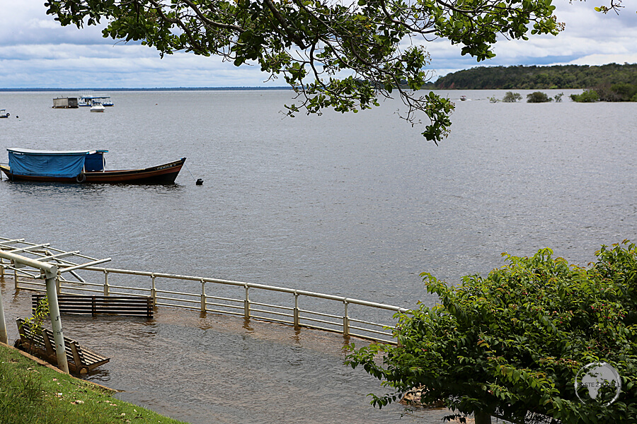 Flood waters from the wet season inundate the beaches and promenade at Alter do Chão.