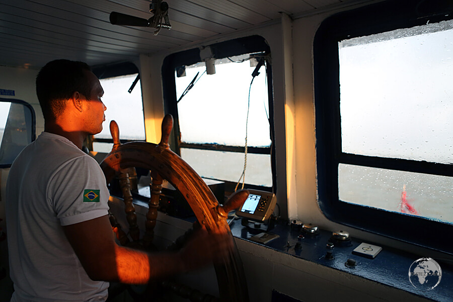 The captain of our ferry from Marajó Island to Belém, with the usual afternoon storm raging outside.