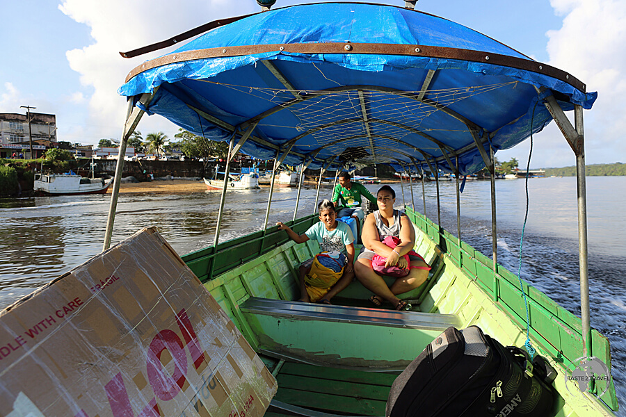 An early morning crossing on the Oyapok River from Brazil to French Guiana.