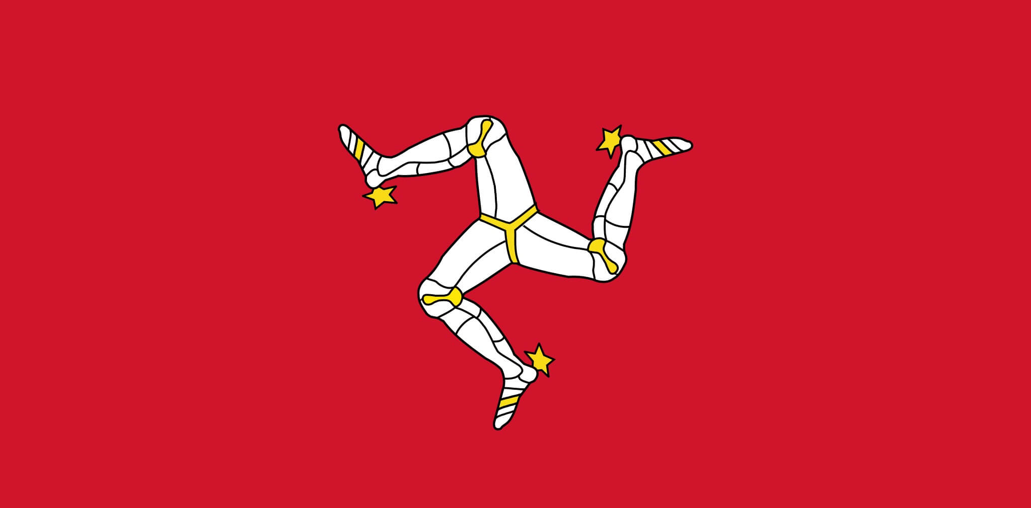 The unique flag of the Isle of Man features the "Triskelion" - the legs of Man. 