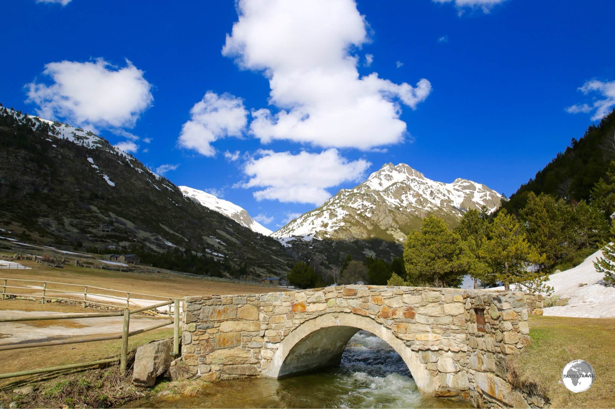 A stone bridge crosses the River Incles in the pretty Vall d'Incles.