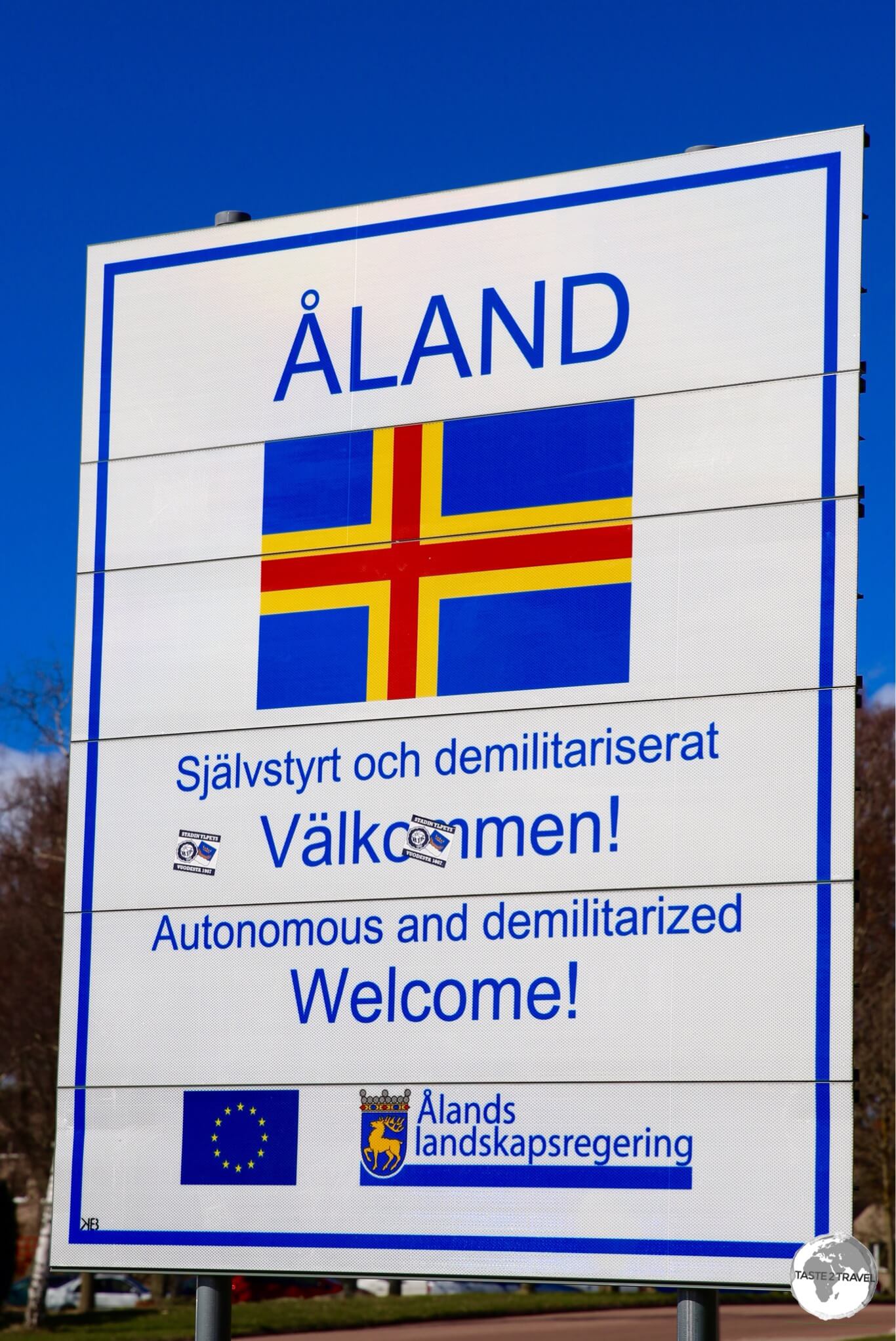 Åland islands Welcome sign. 