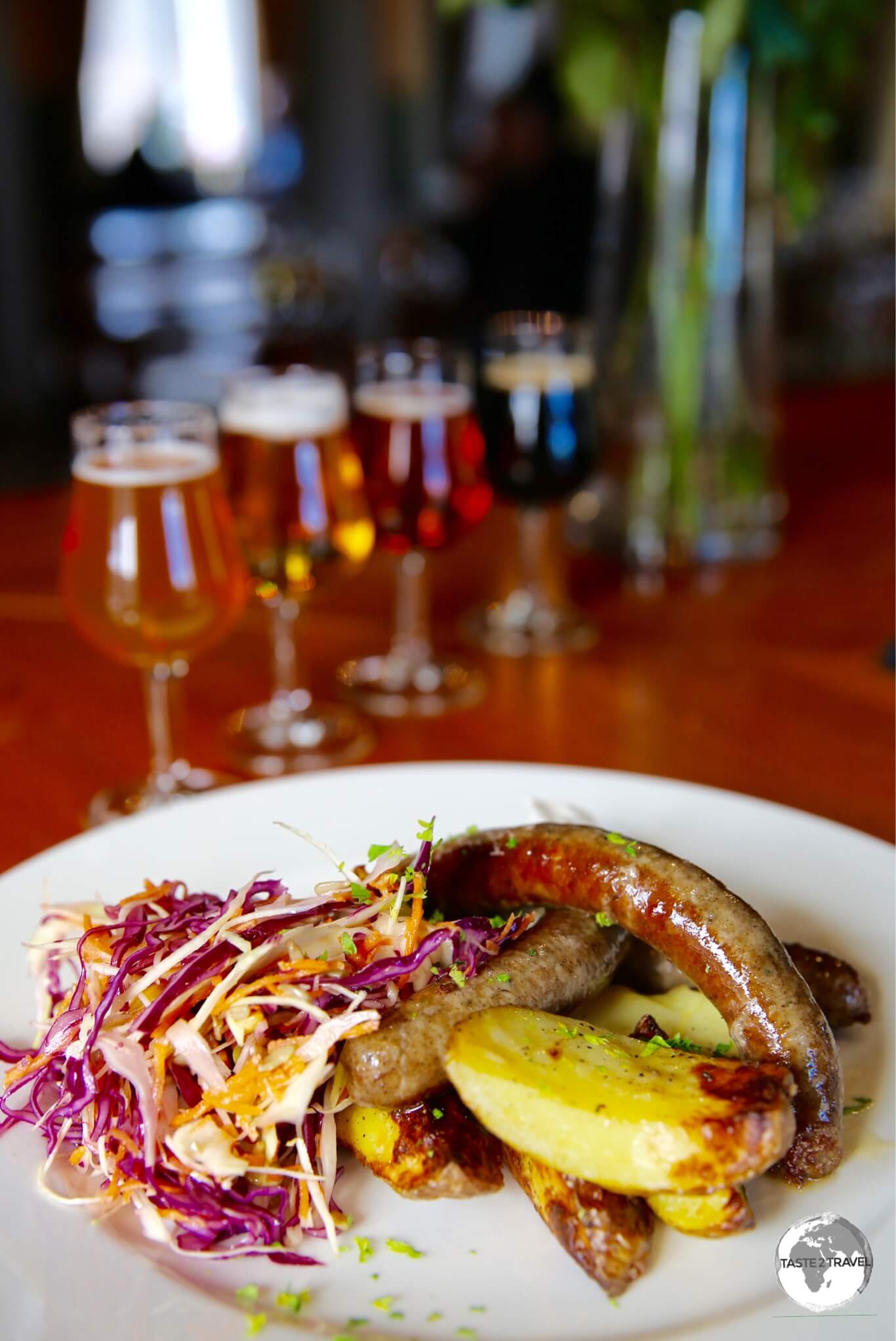 Home-made sausages are perfectly complimented with a selection of craft beers at Stallhagen Brewery.